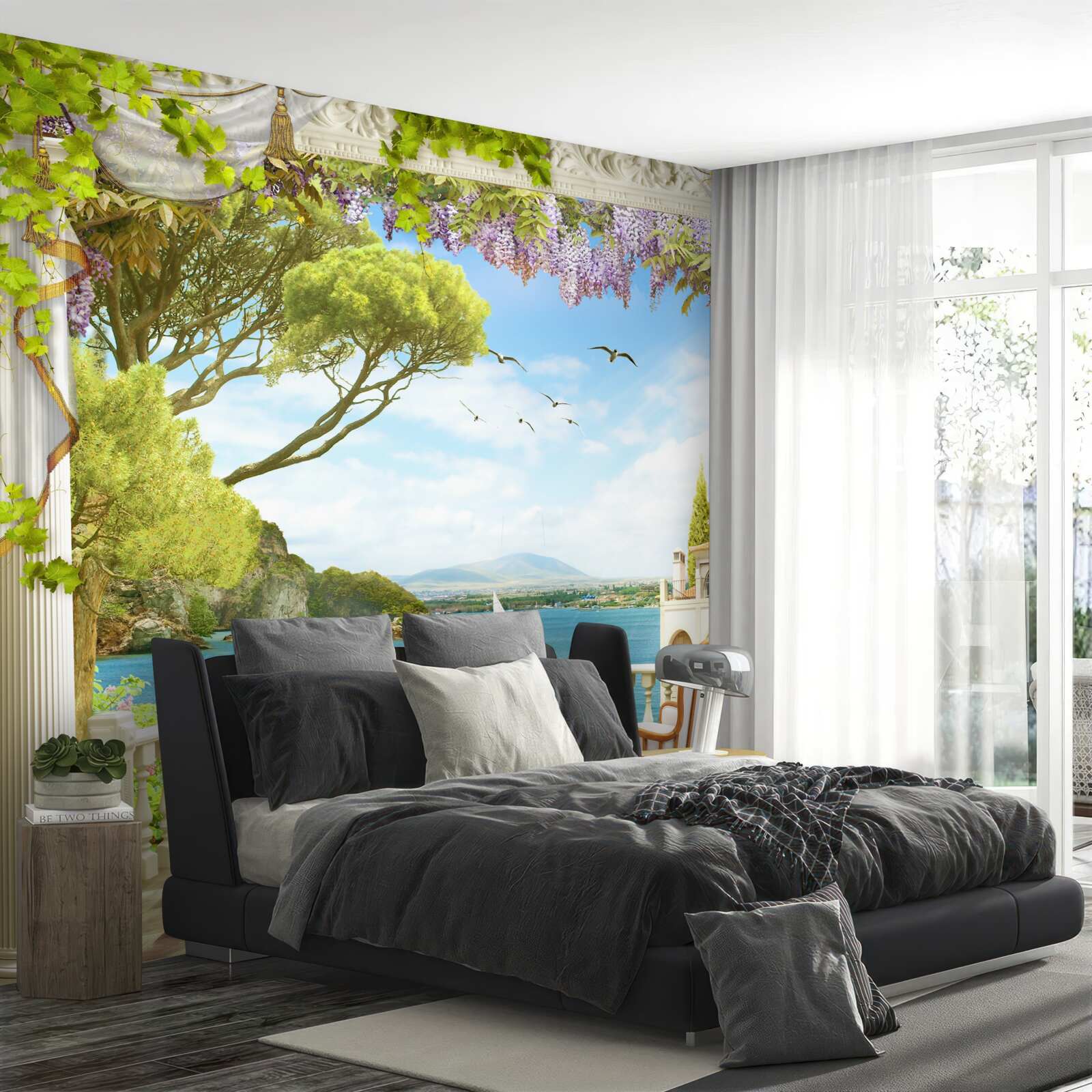 Fototapeta pár stoličiek so stolom a výhľadom na oceán