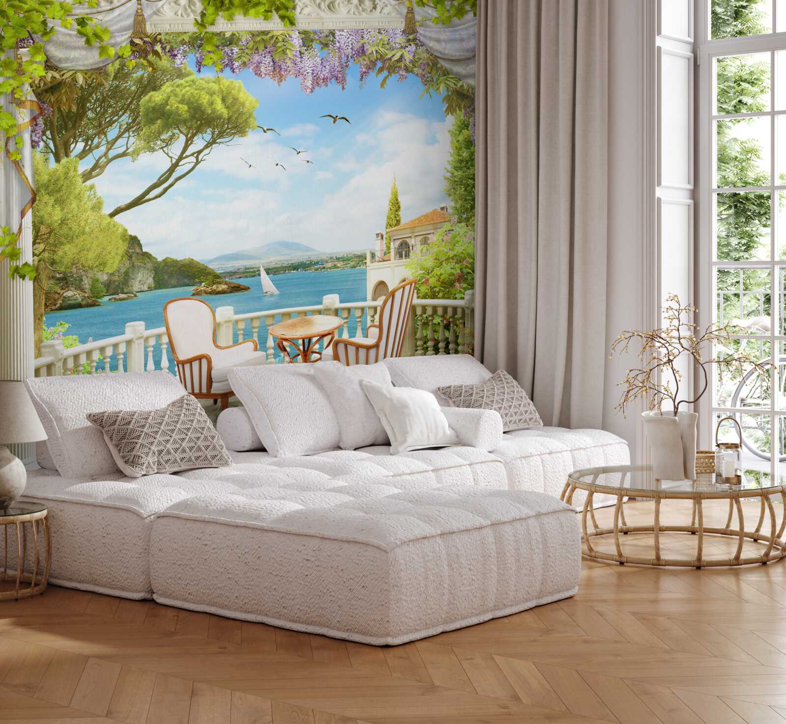 Fototapeta pár stoličiek so stolom a výhľadom na oceán