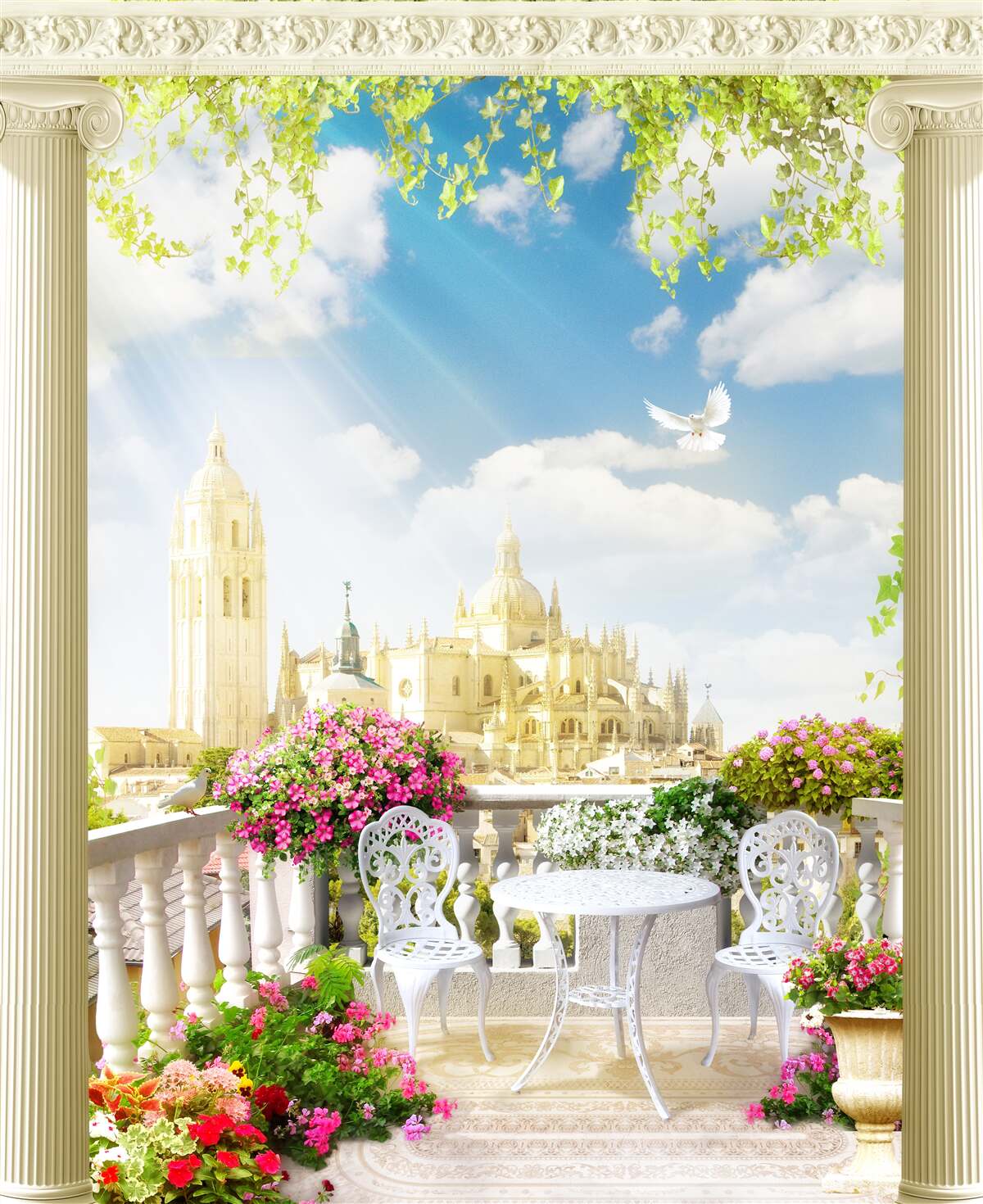 Fototapeta terasa s krásnym výhľadom na historické budovy