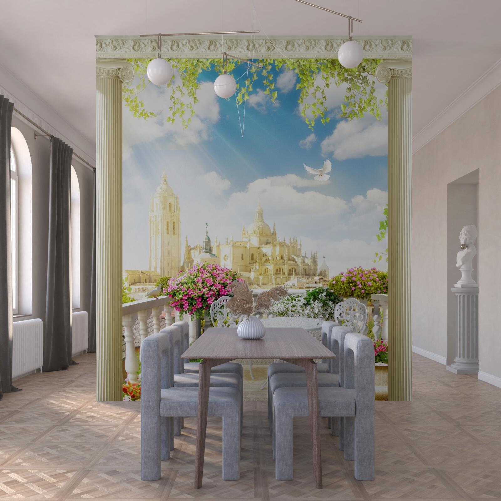 Fototapeta terasa s krásnym výhľadom na historické budovy