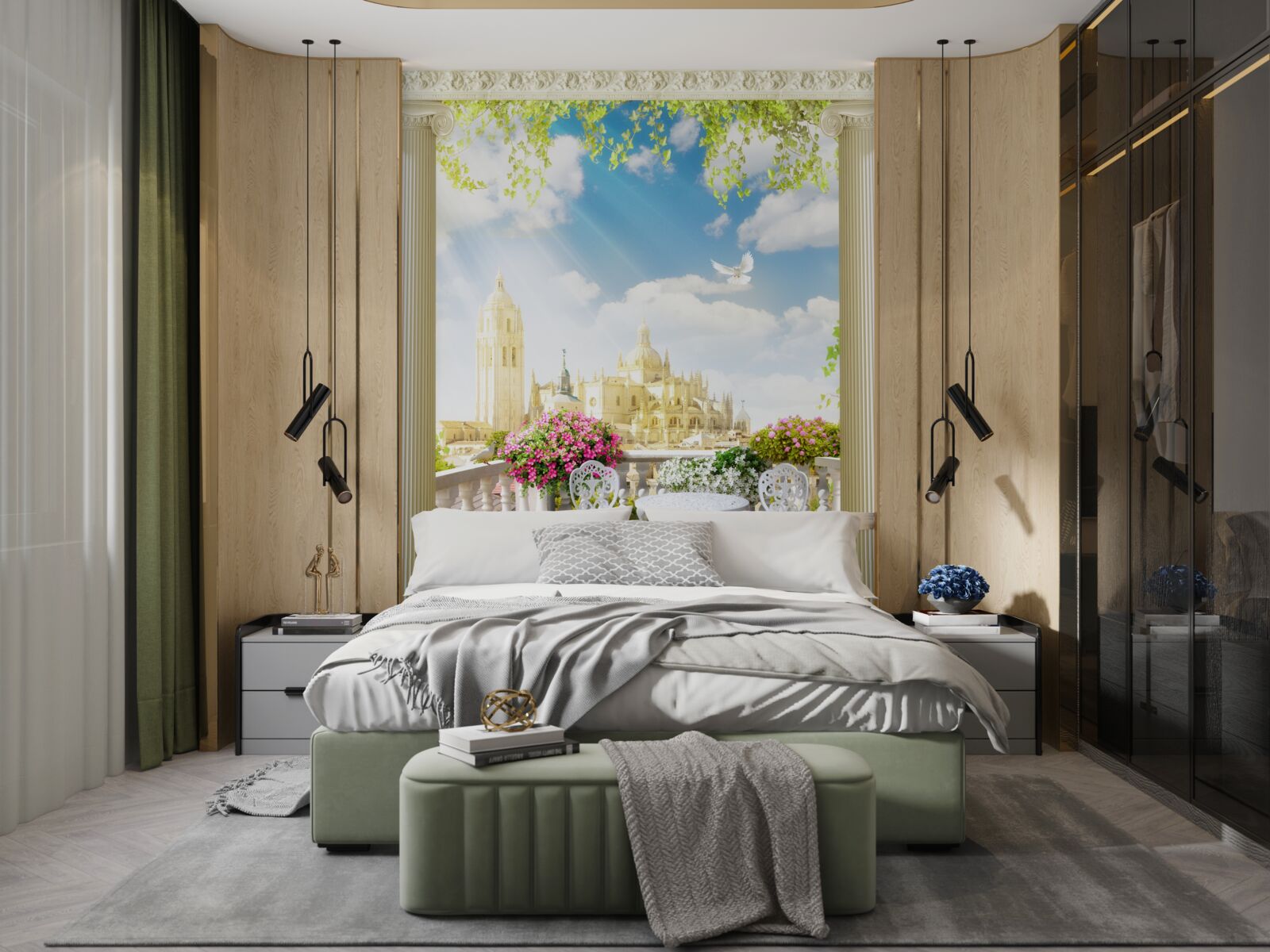 Fototapeta terasa s krásnym výhľadom na historické budovy