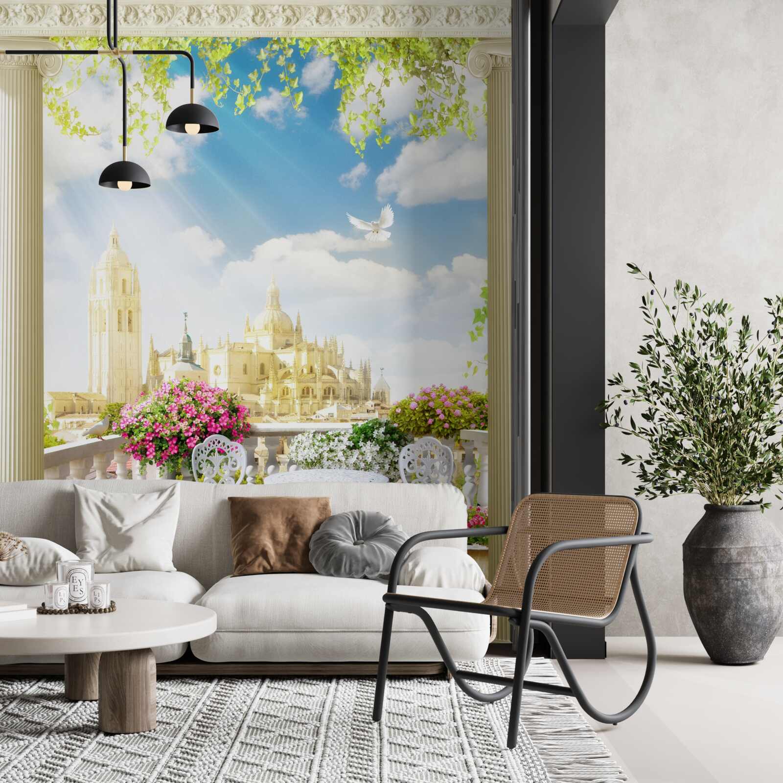 Fototapeta terasa s krásnym výhľadom na historické budovy