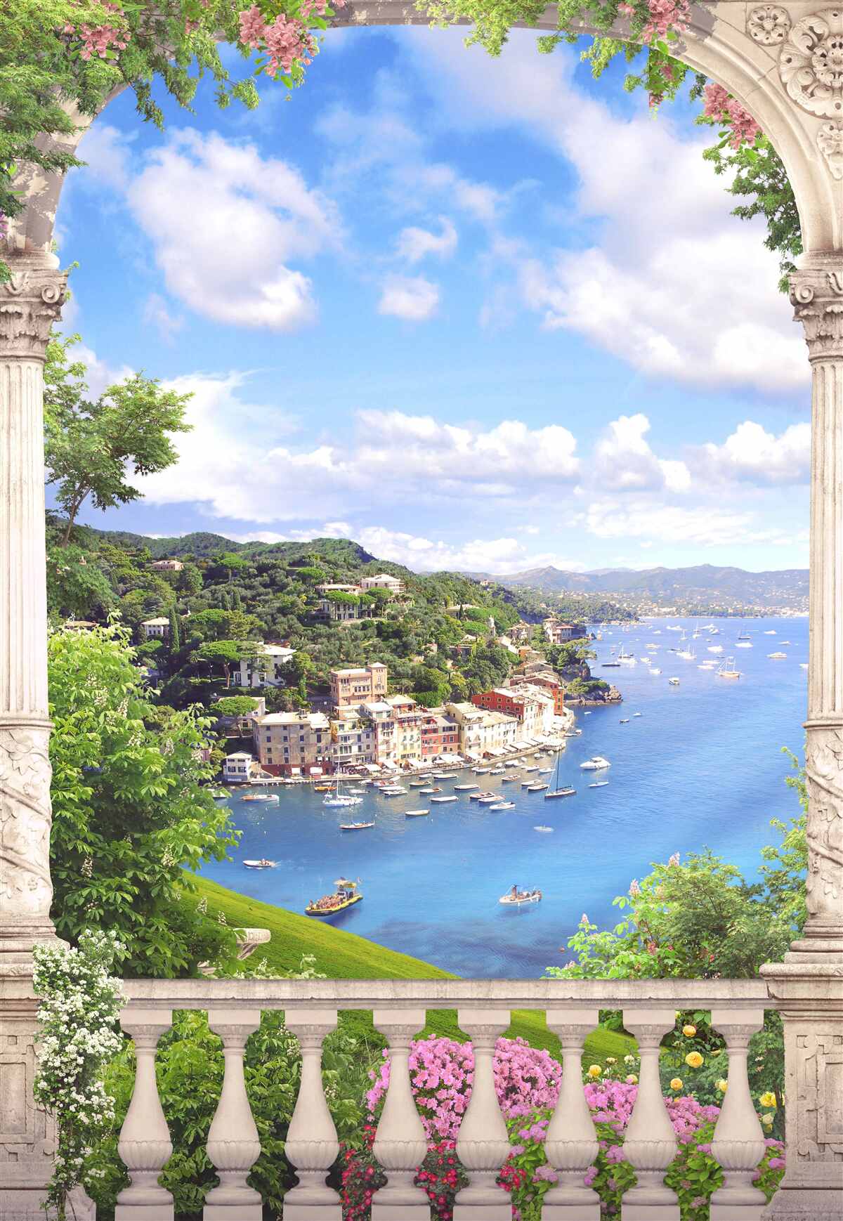 Fototapeta terasa ponúka výhľad na mesto a more