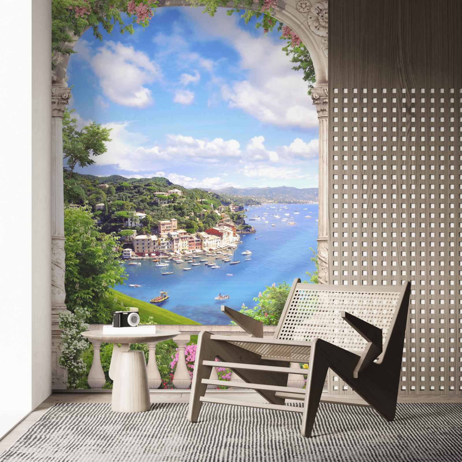 Fototapeta terasa ponúka výhľad na mesto a more