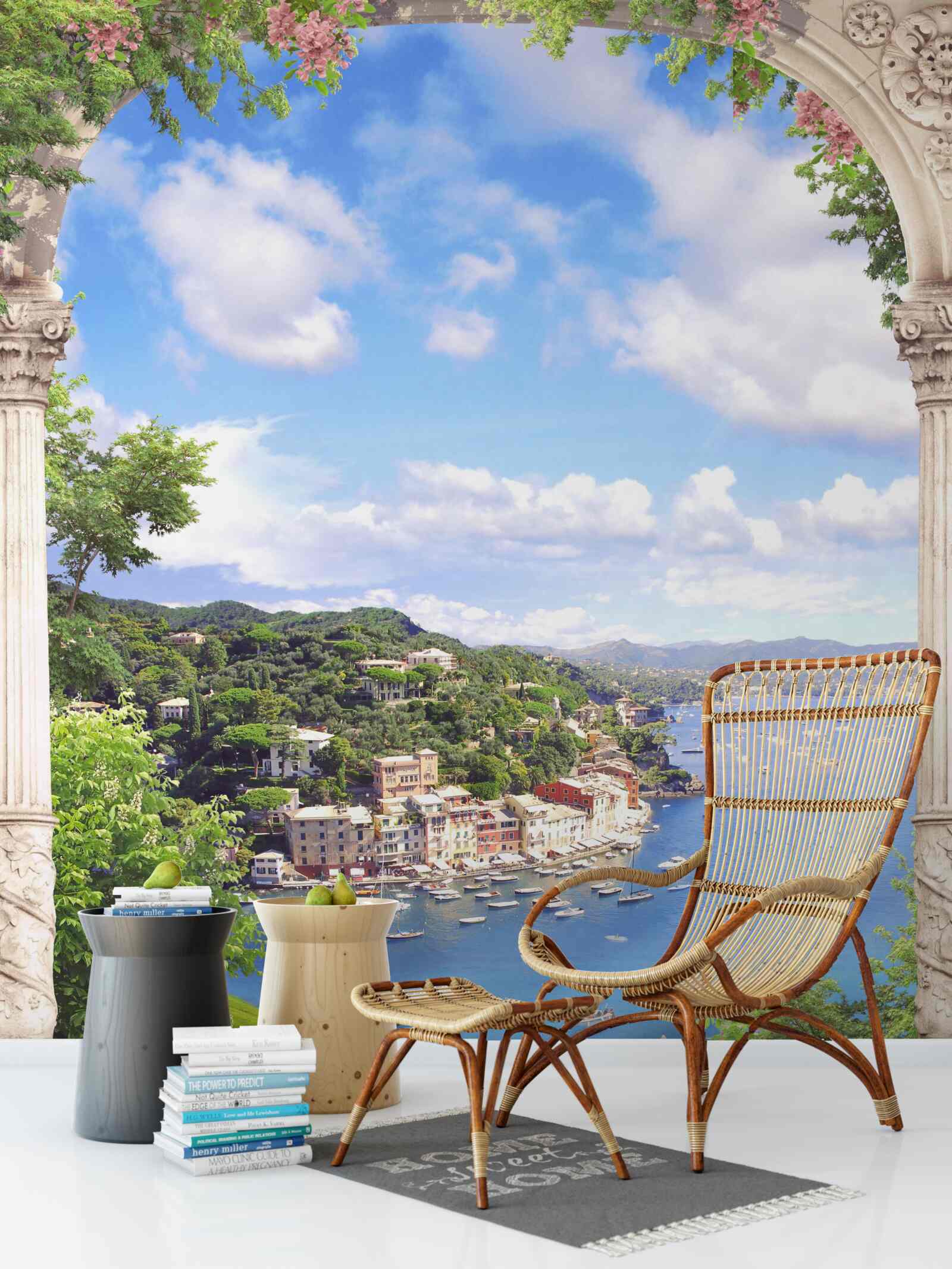 Fototapeta terasa ponúka výhľad na mesto a more