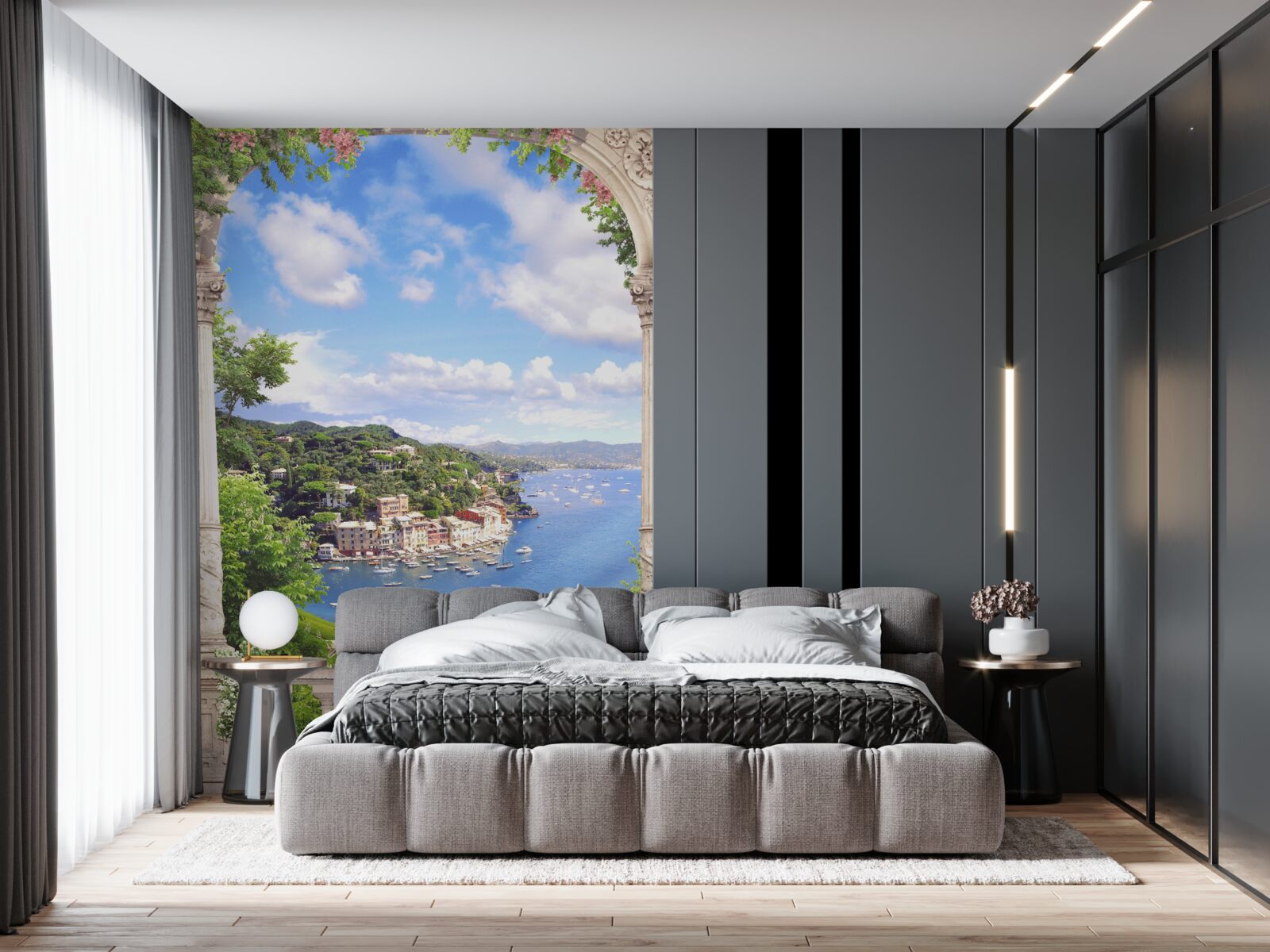 Fototapeta terasa ponúka výhľad na mesto a more