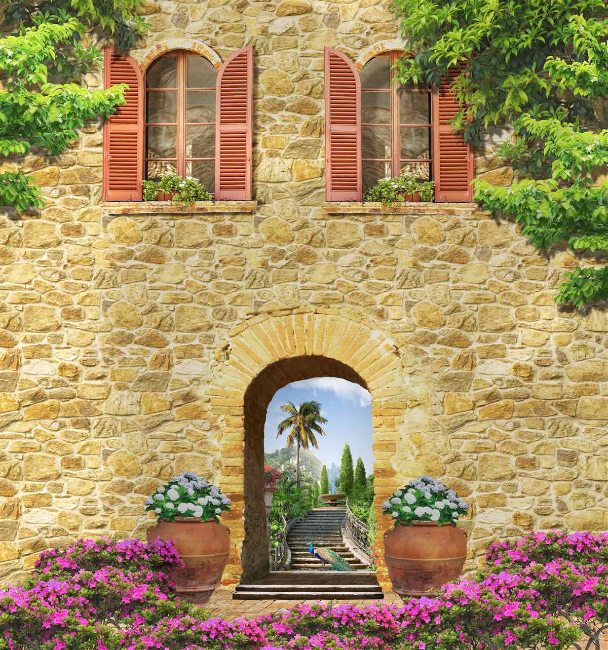 Fototapeta kamenný dom s oknami