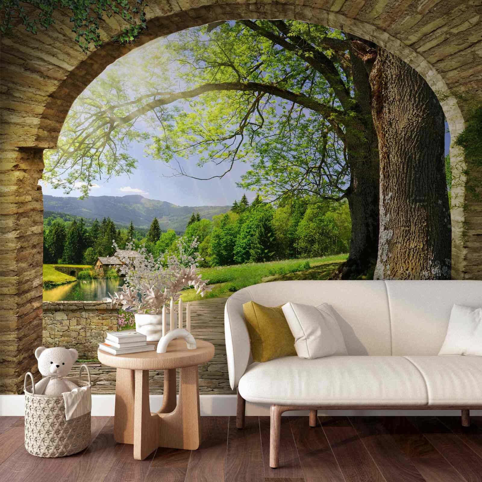 Fototapeta výjazd z oblúka do lesa