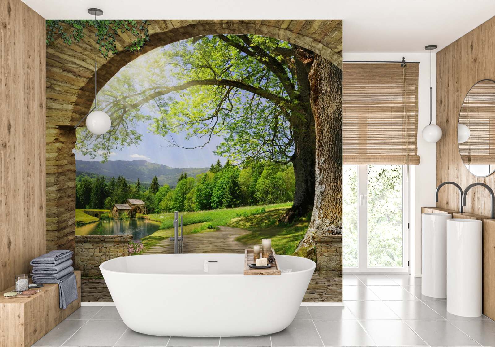 Fototapeta výjazd z oblúka do lesa