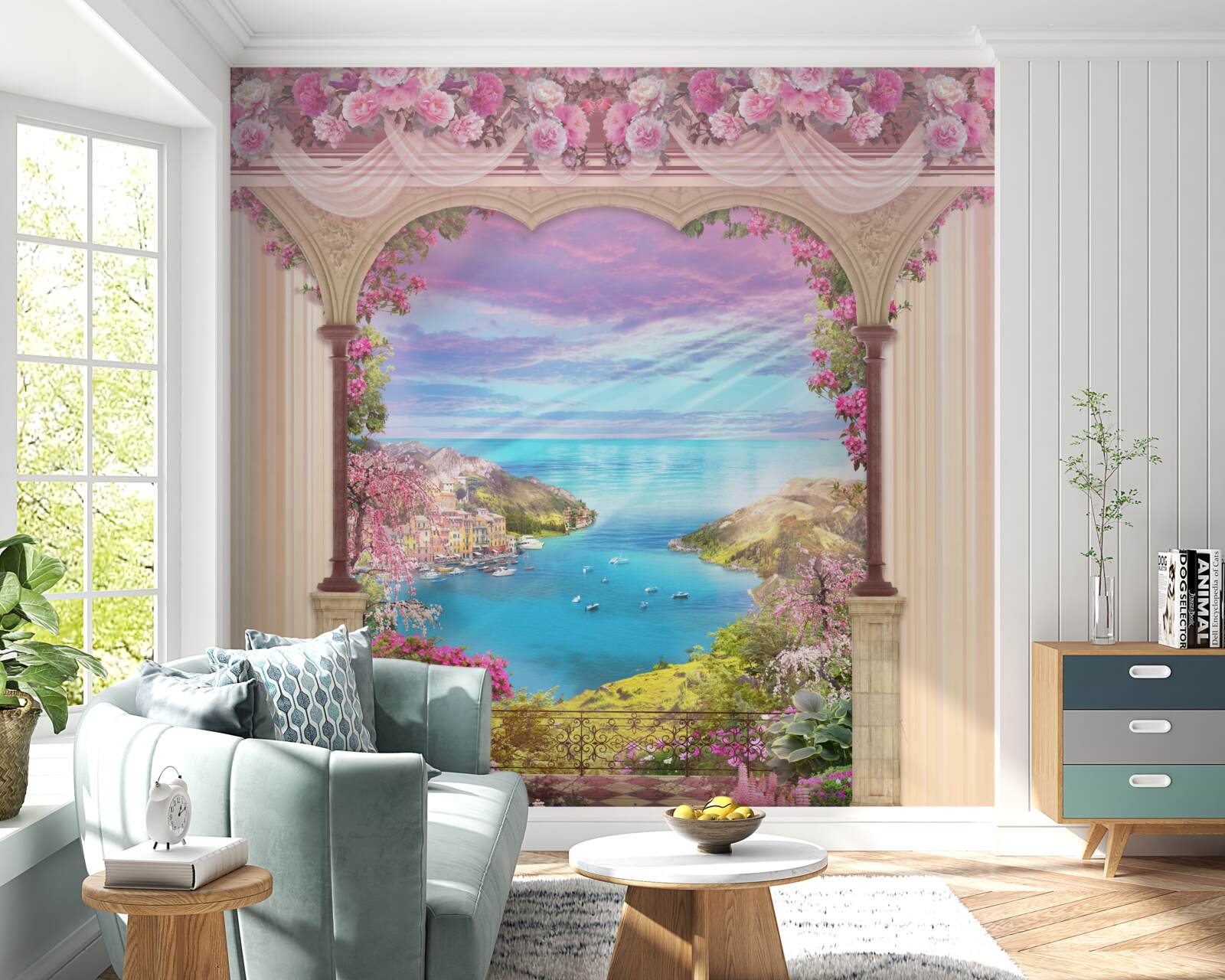 Fototapeta oblúk zdobený ružovými kvetmi