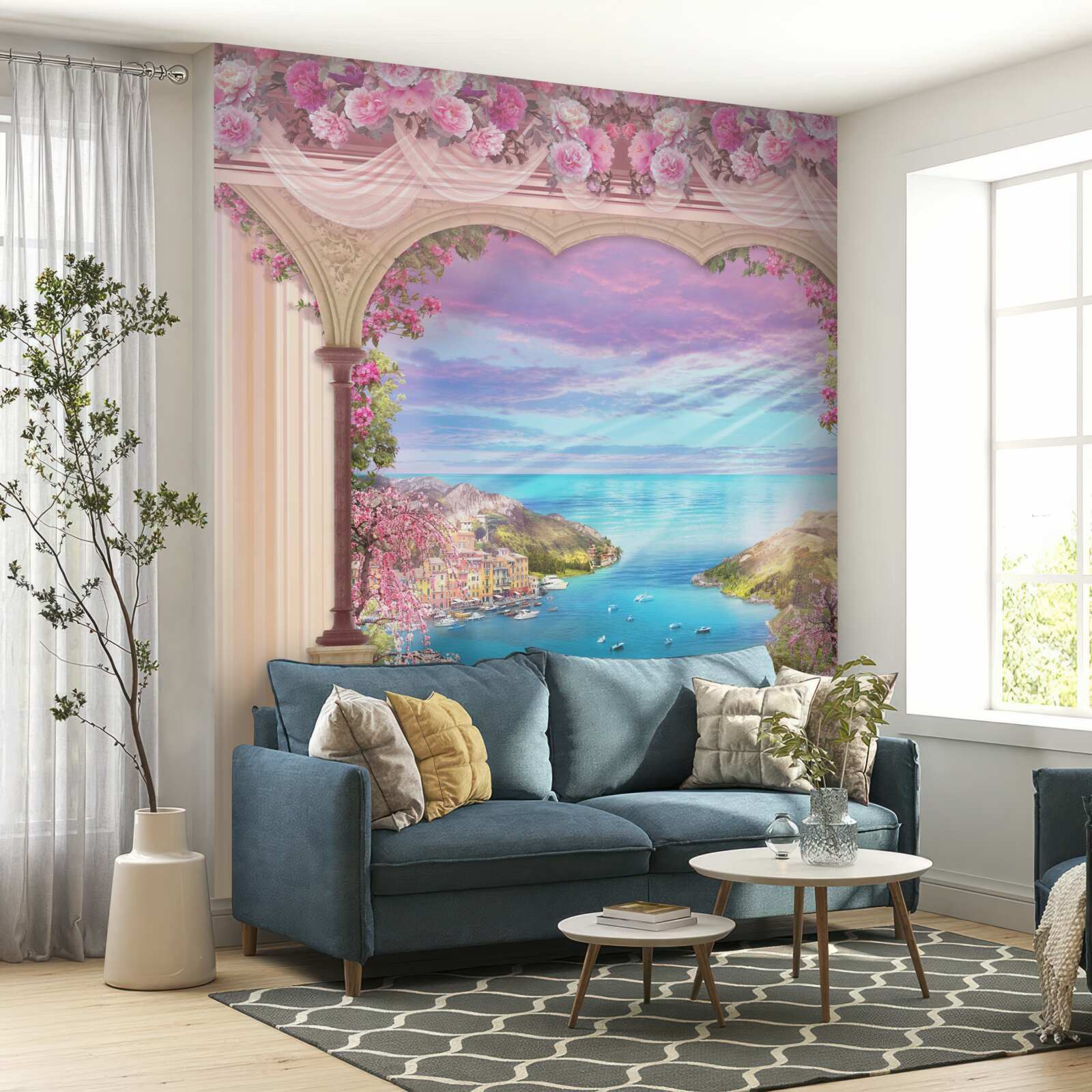 Fototapeta oblúk zdobený ružovými kvetmi