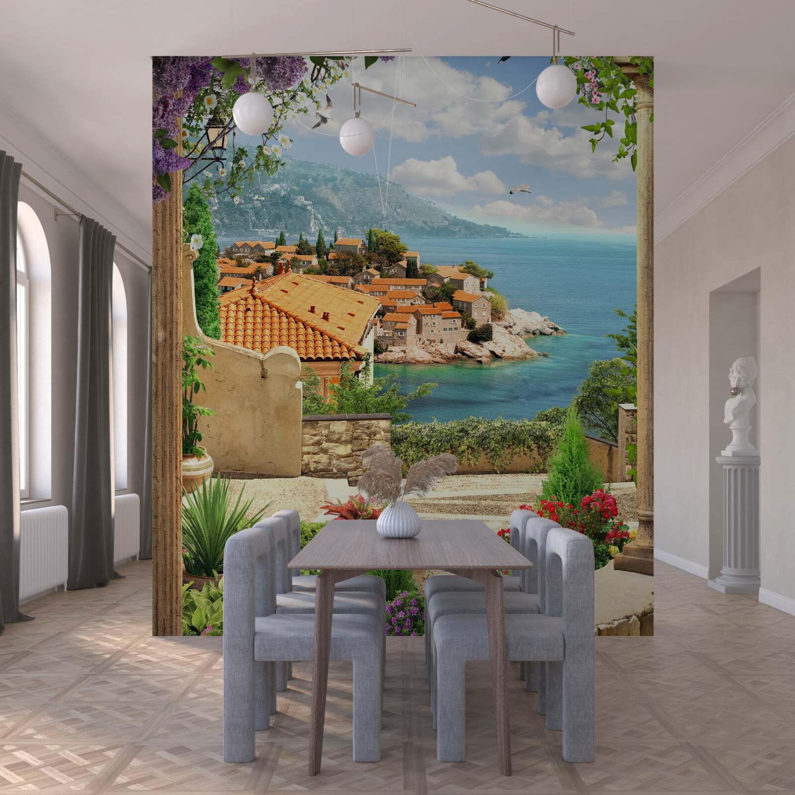 Fototapeta pohodlný dvor s výhľadom na more