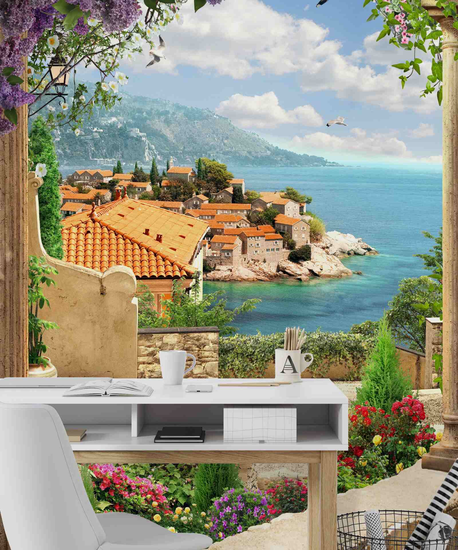 Fototapeta pohodlný dvor s výhľadom na more