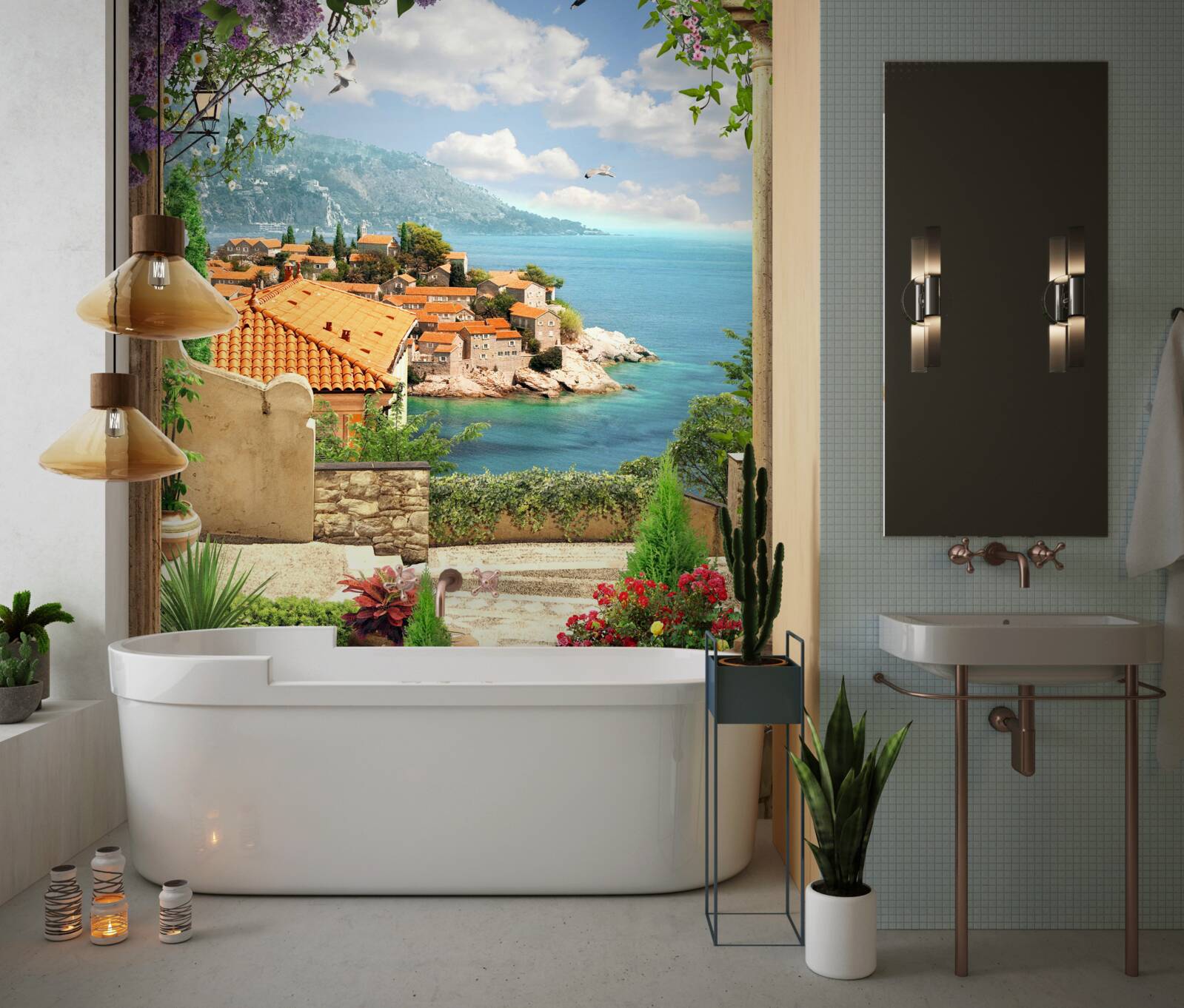 Fototapeta pohodlný dvor s výhľadom na more