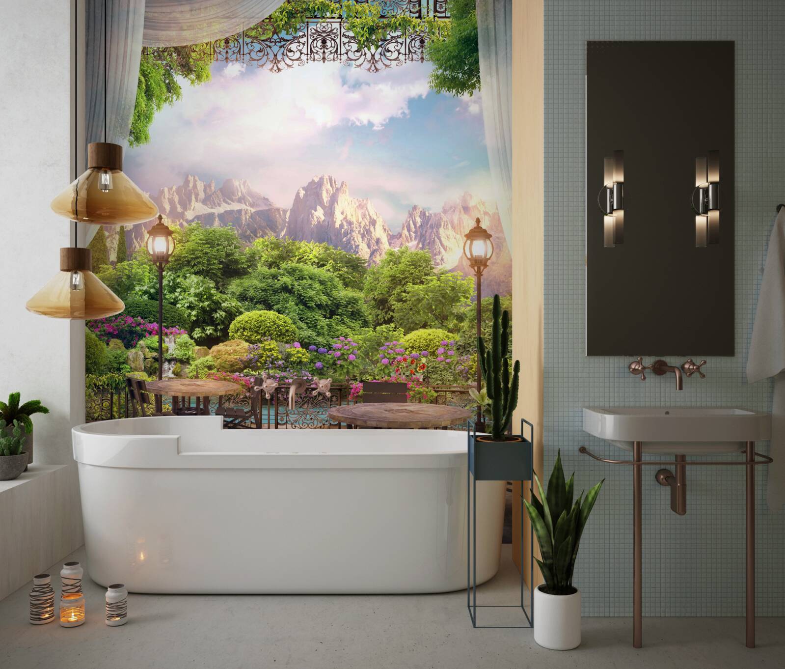 Fototapeta sedadlá v kaviarni so skvelou scenériou