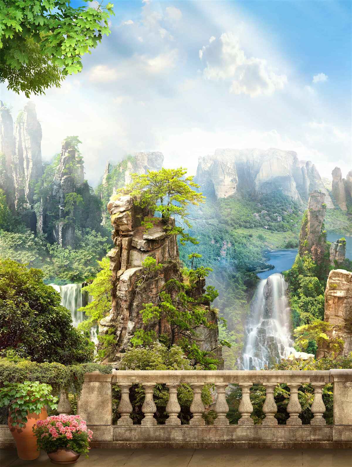 Fototapeta skaly posiate stromami