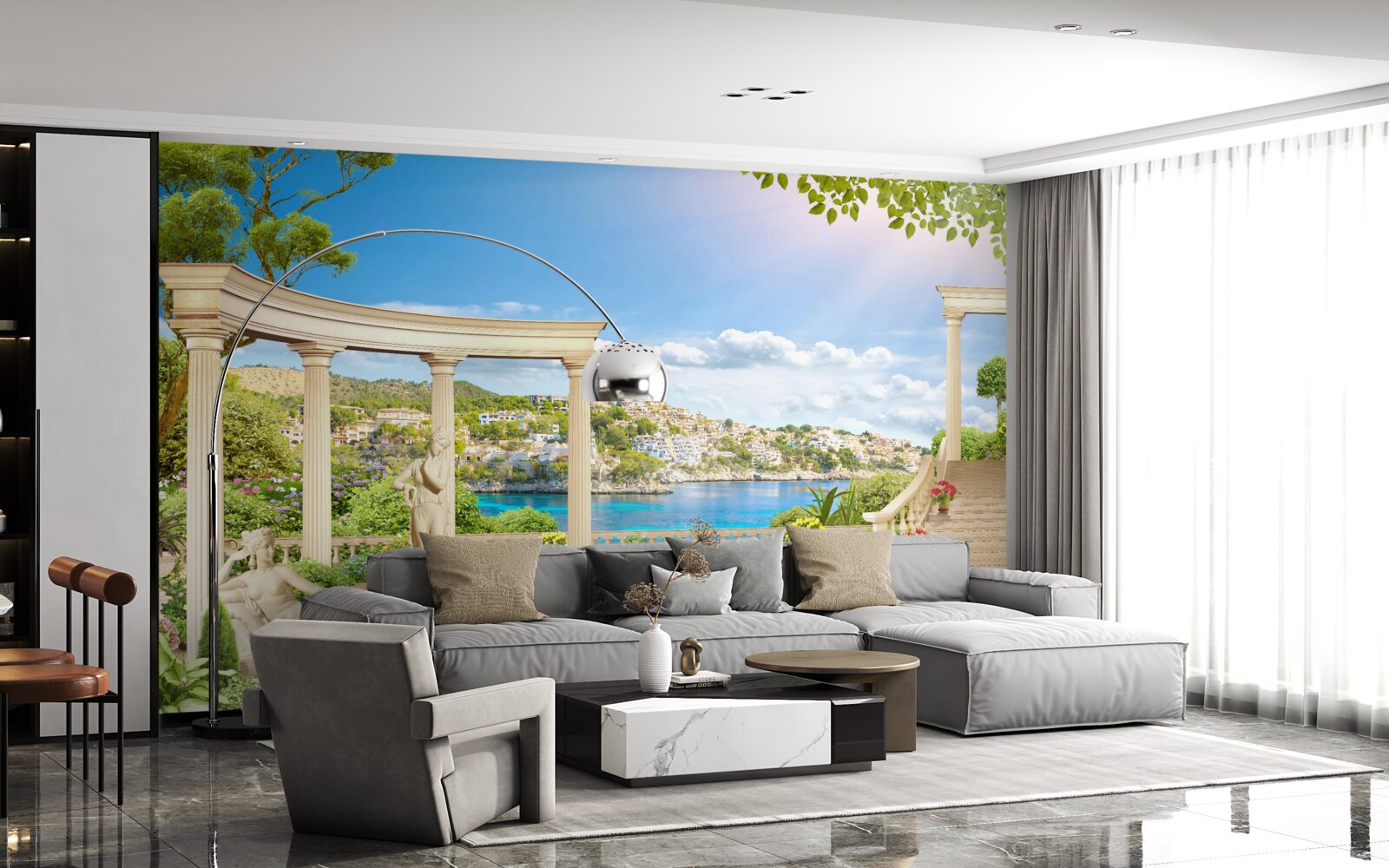 Fototapeta socha a oblúky na pozadí vody