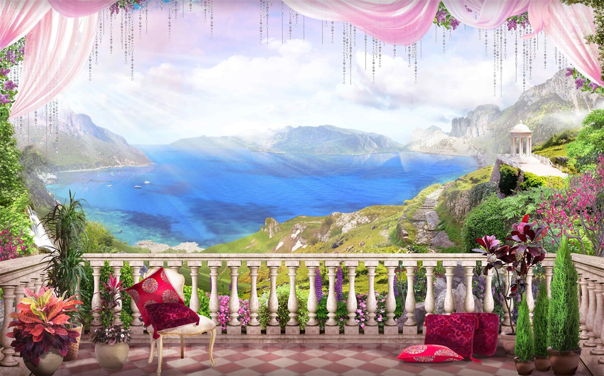 Fototapeta terasa s výhľadom na hory