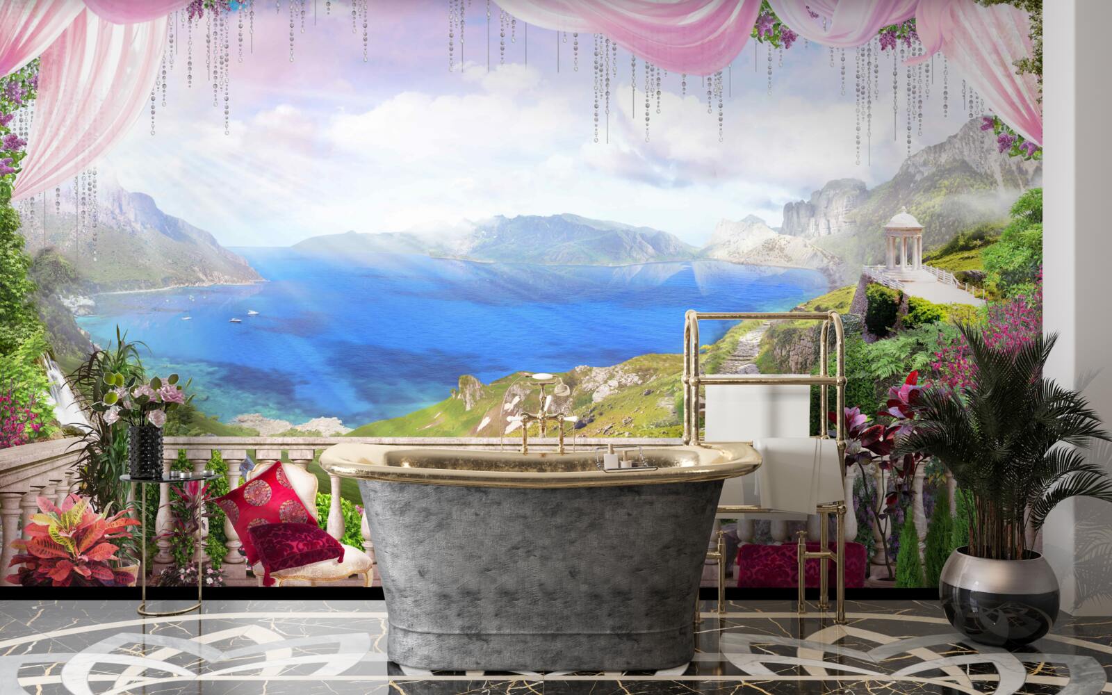 Fototapeta terasa s výhľadom na hory