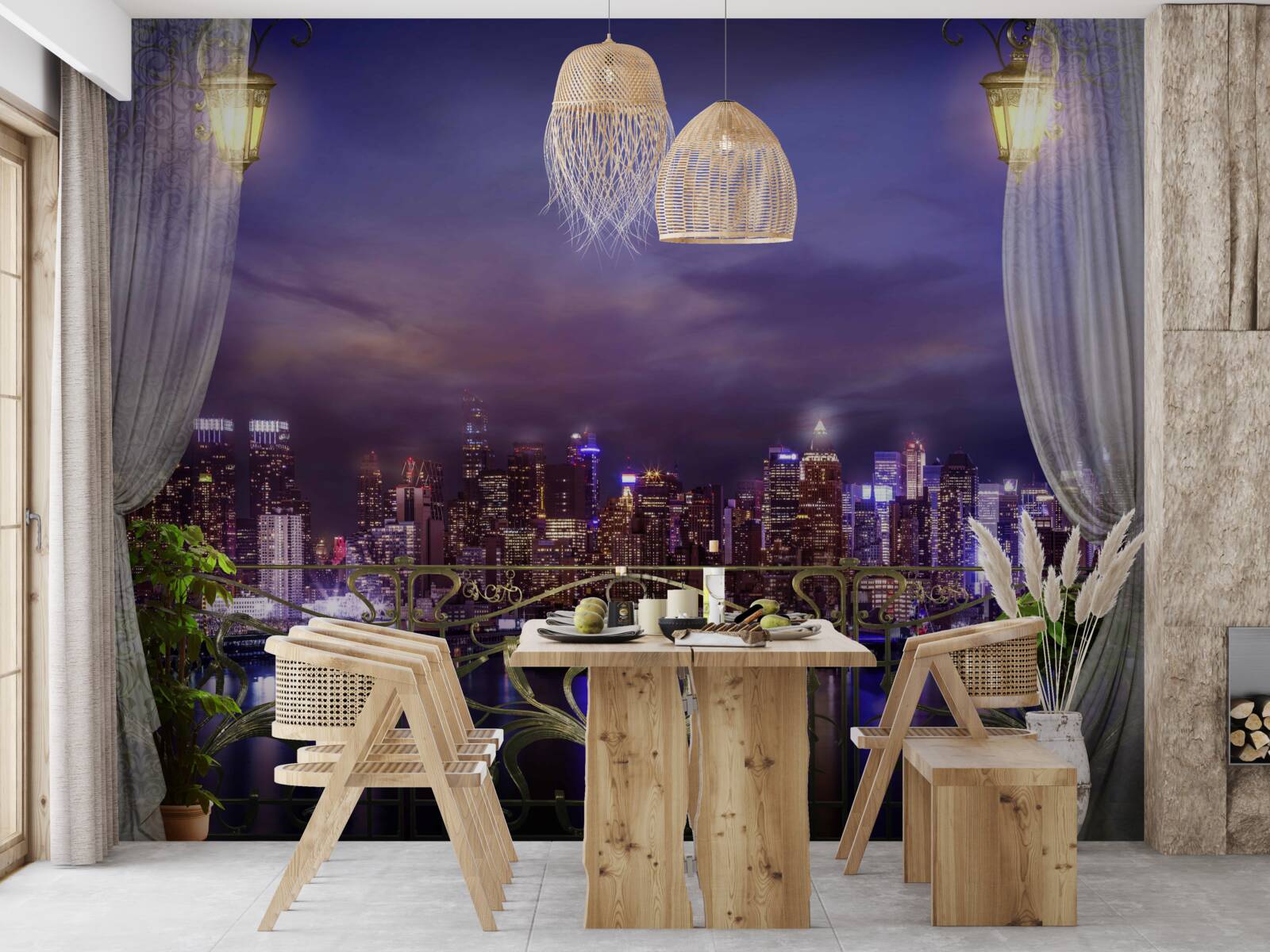 Fototapeta mesto v noci pri pohľade z balkóna