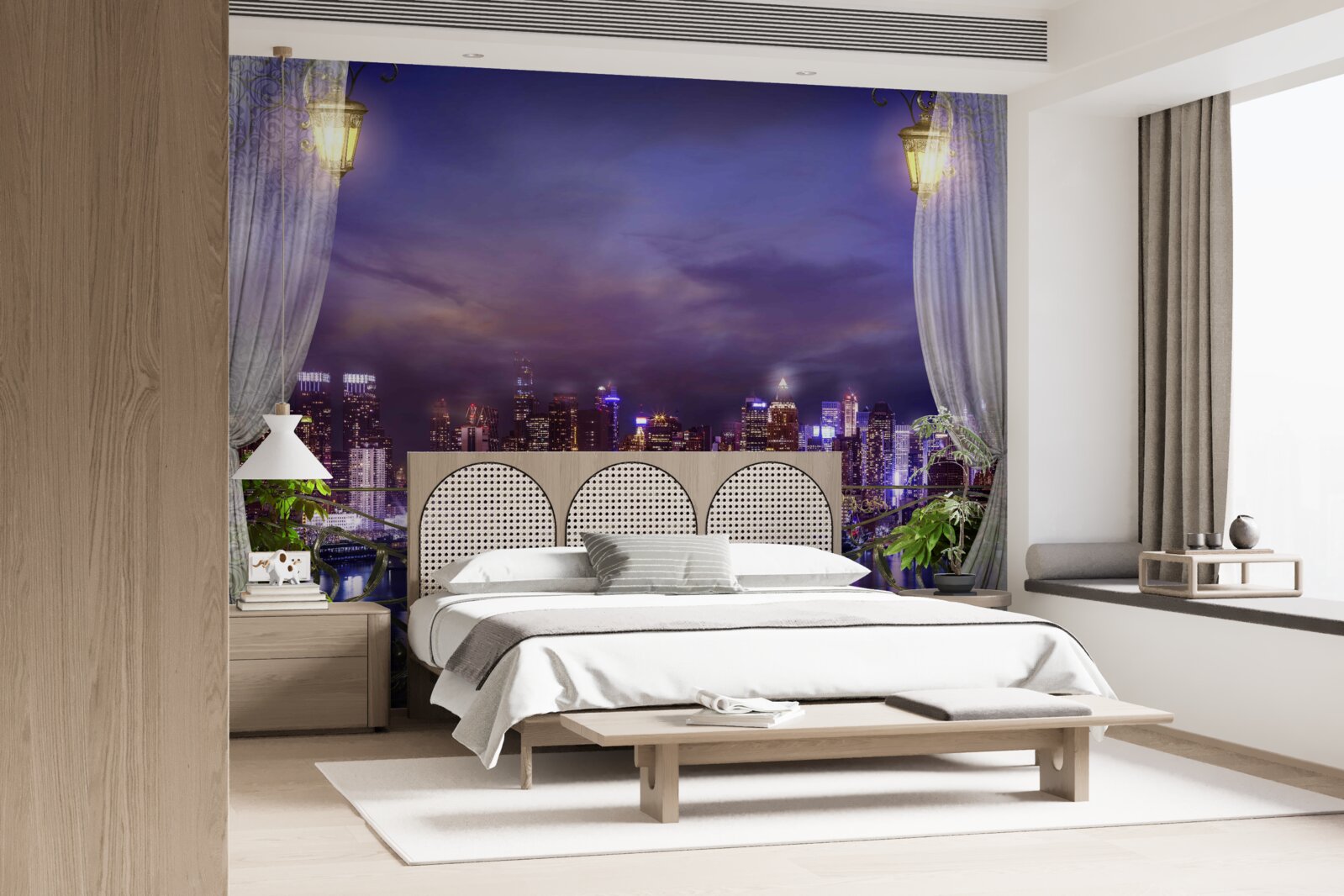 Fototapeta mesto v noci pri pohľade z balkóna