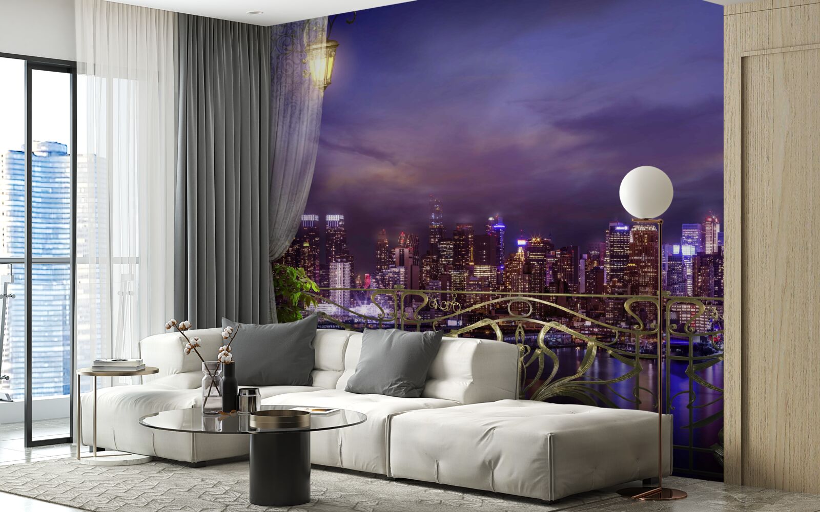 Fototapeta mesto v noci pri pohľade z balkóna