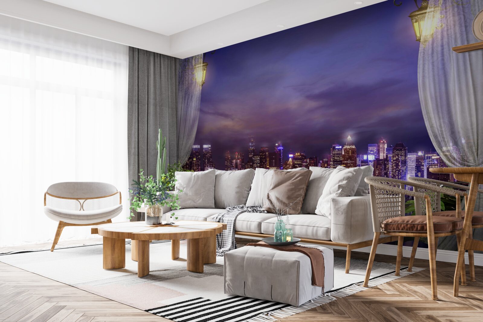 Fototapeta mesto v noci pri pohľade z balkóna