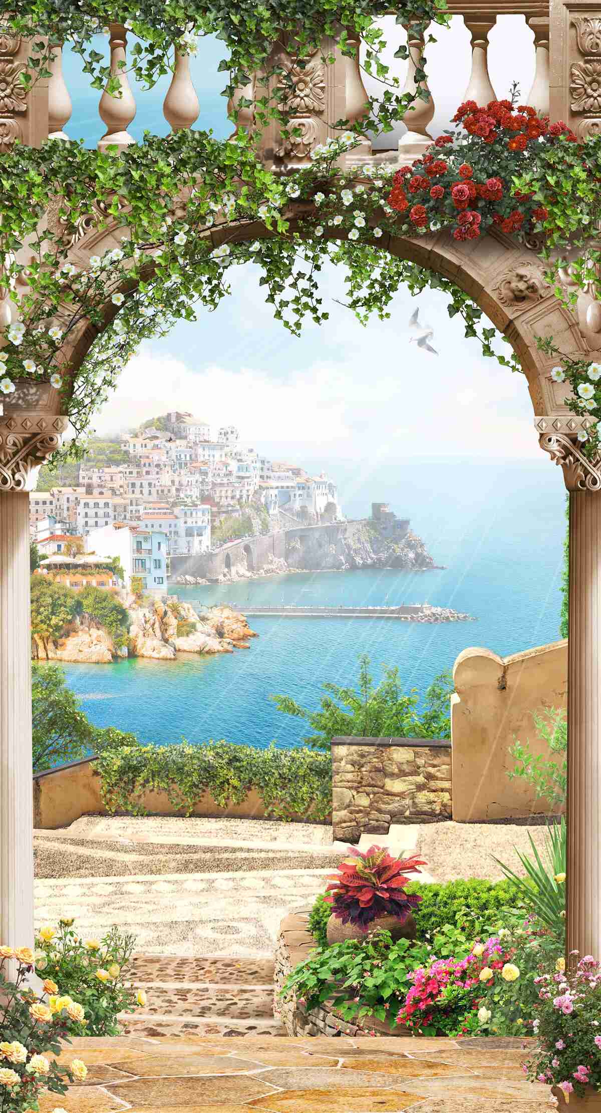 Fototapeta úžasný výhľad na more a mesto z balkóna