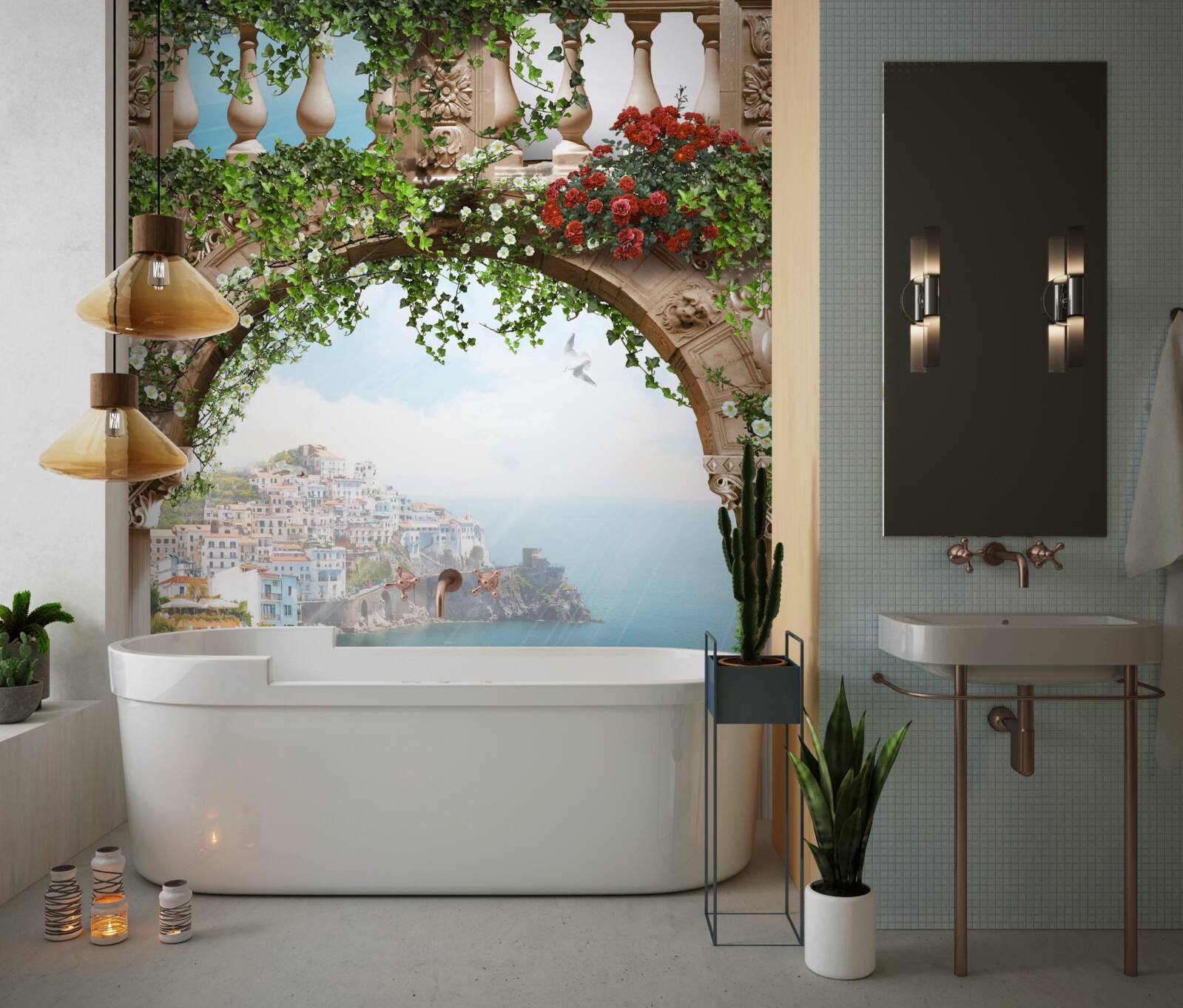 Fototapeta úžasný výhľad na more a mesto z balkóna