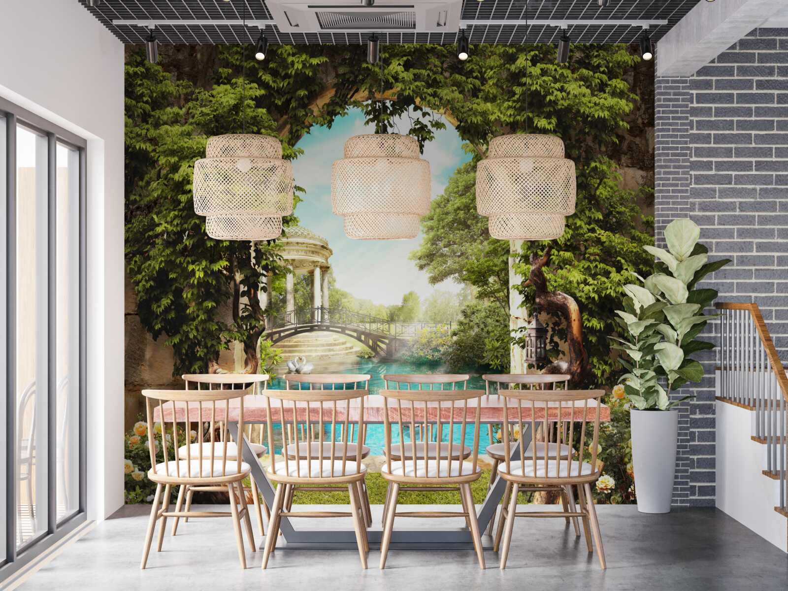 Fototapeta jazierko s bielymi labuťami