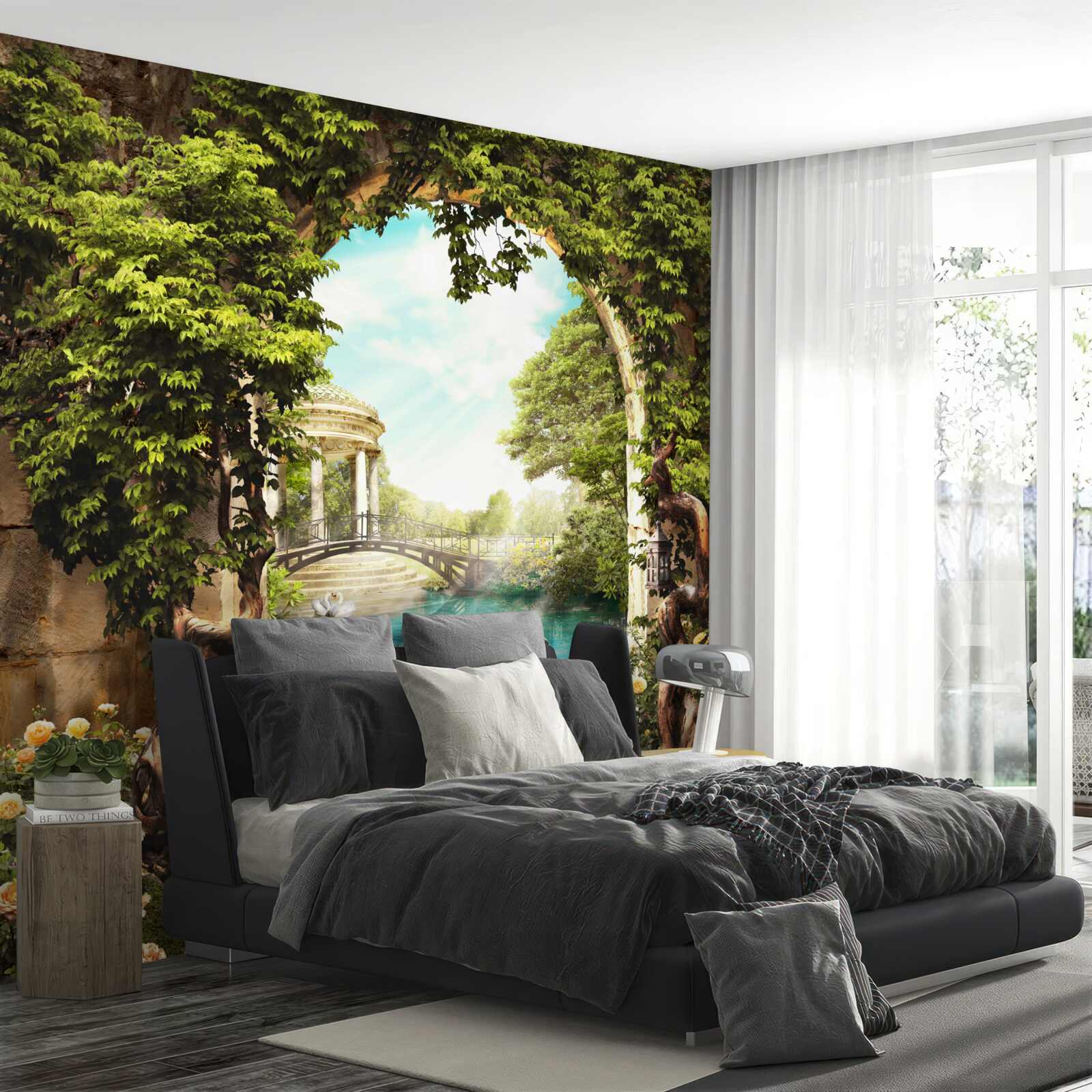 Fototapeta jazierko s bielymi labuťami