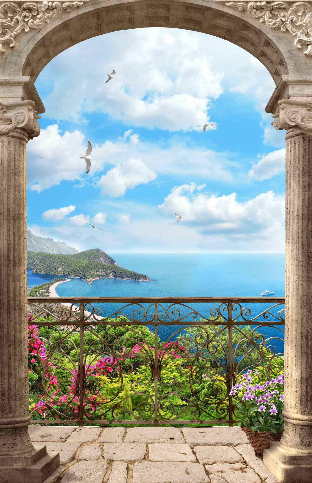 Fototapeta klenutý balkón s výhľadom na oceán