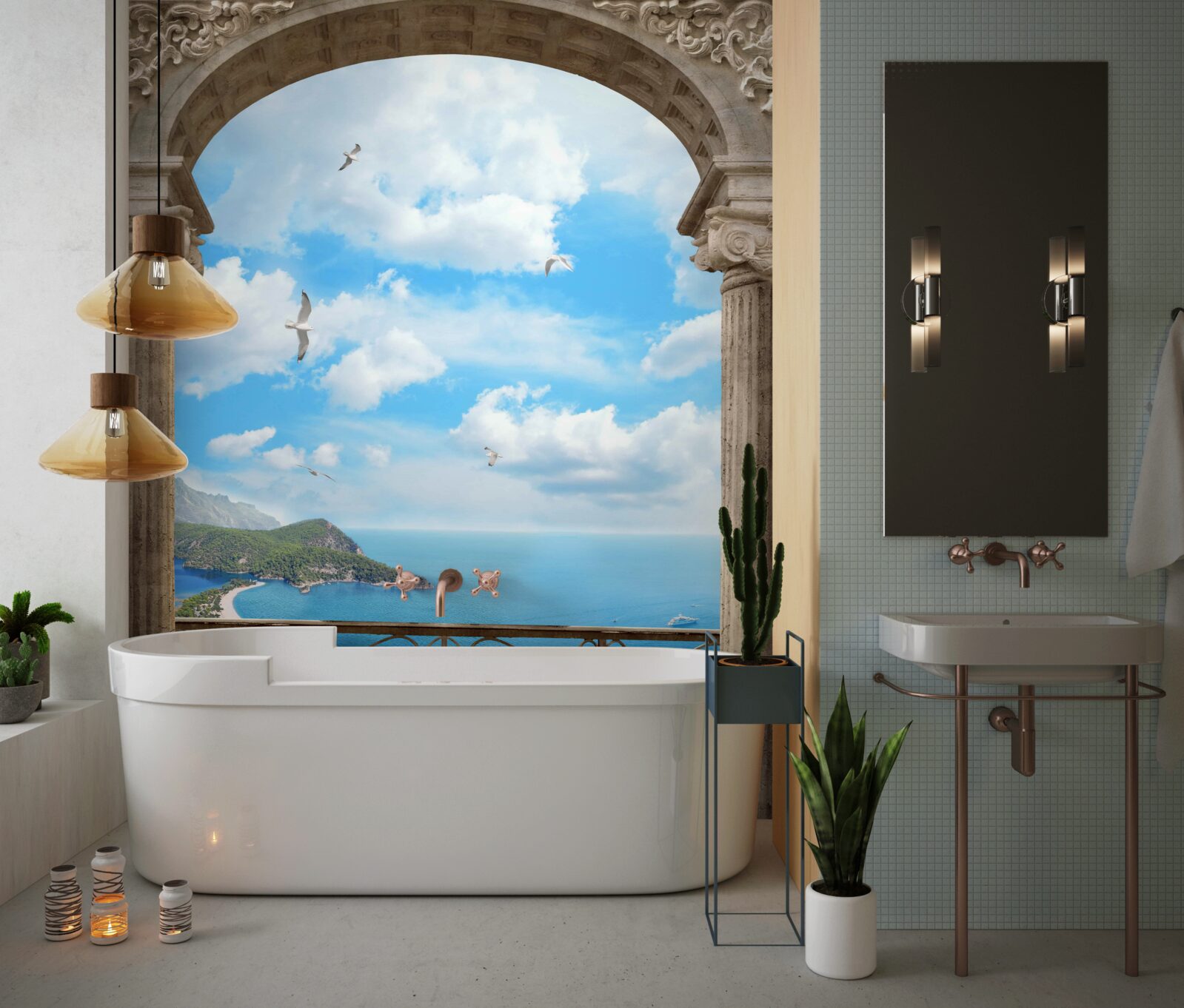 Fototapeta klenutý balkón s výhľadom na oceán