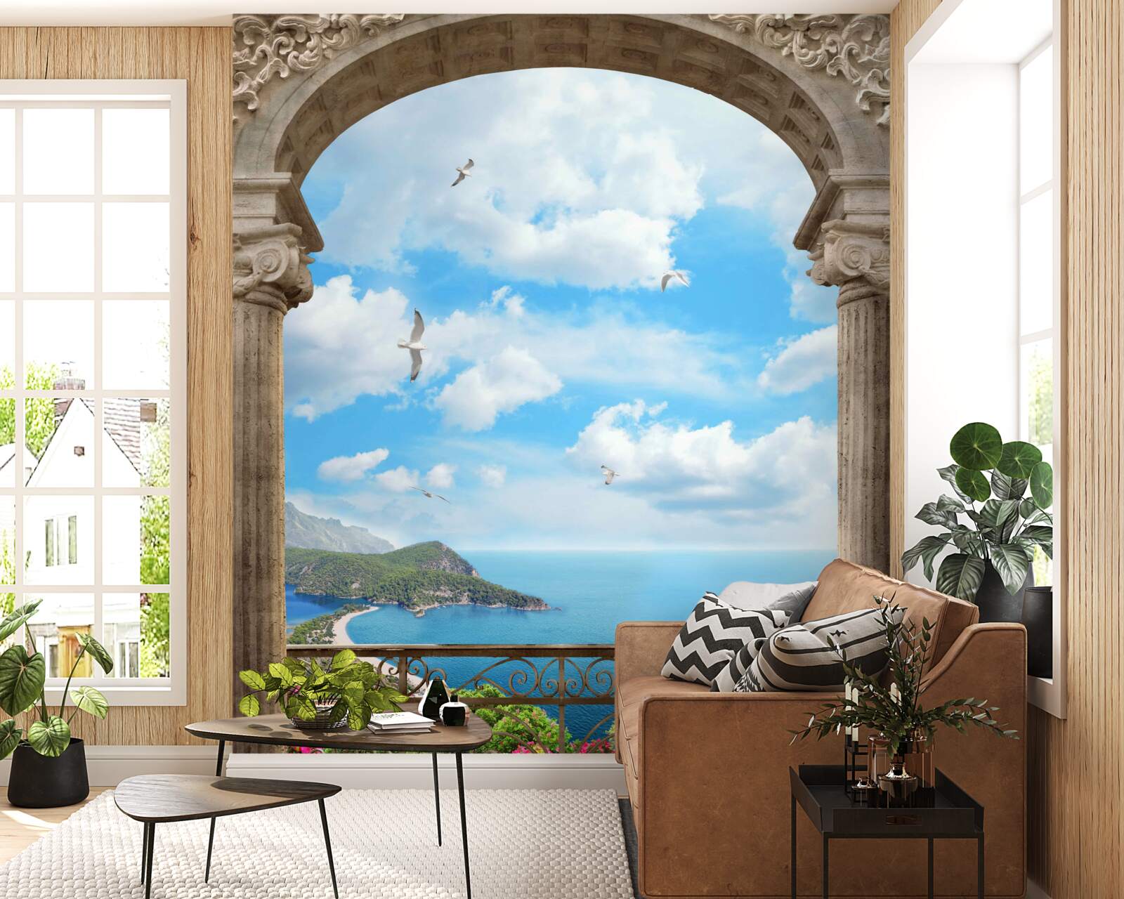 Fototapeta klenutý balkón s výhľadom na oceán