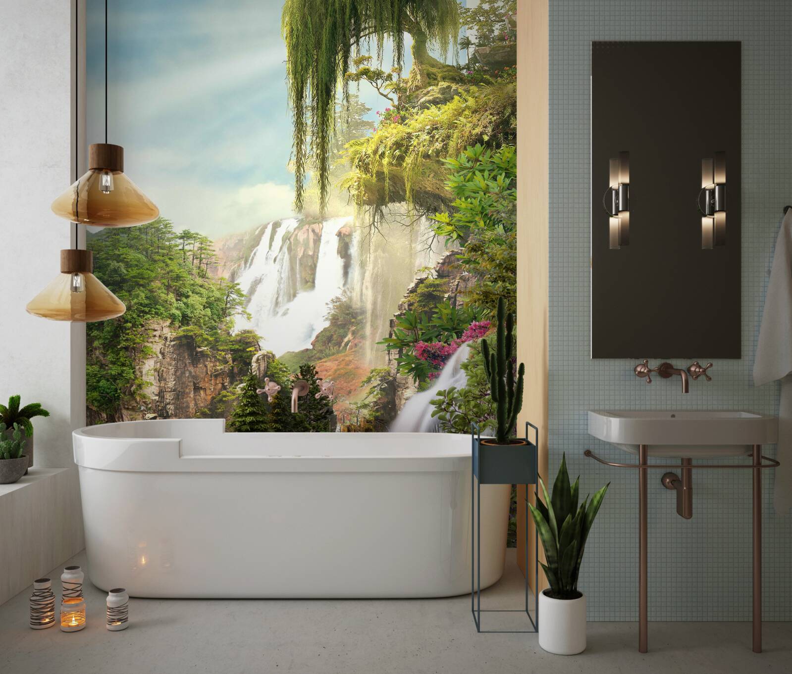 Fototapeta zeleň obklopuje vodopády