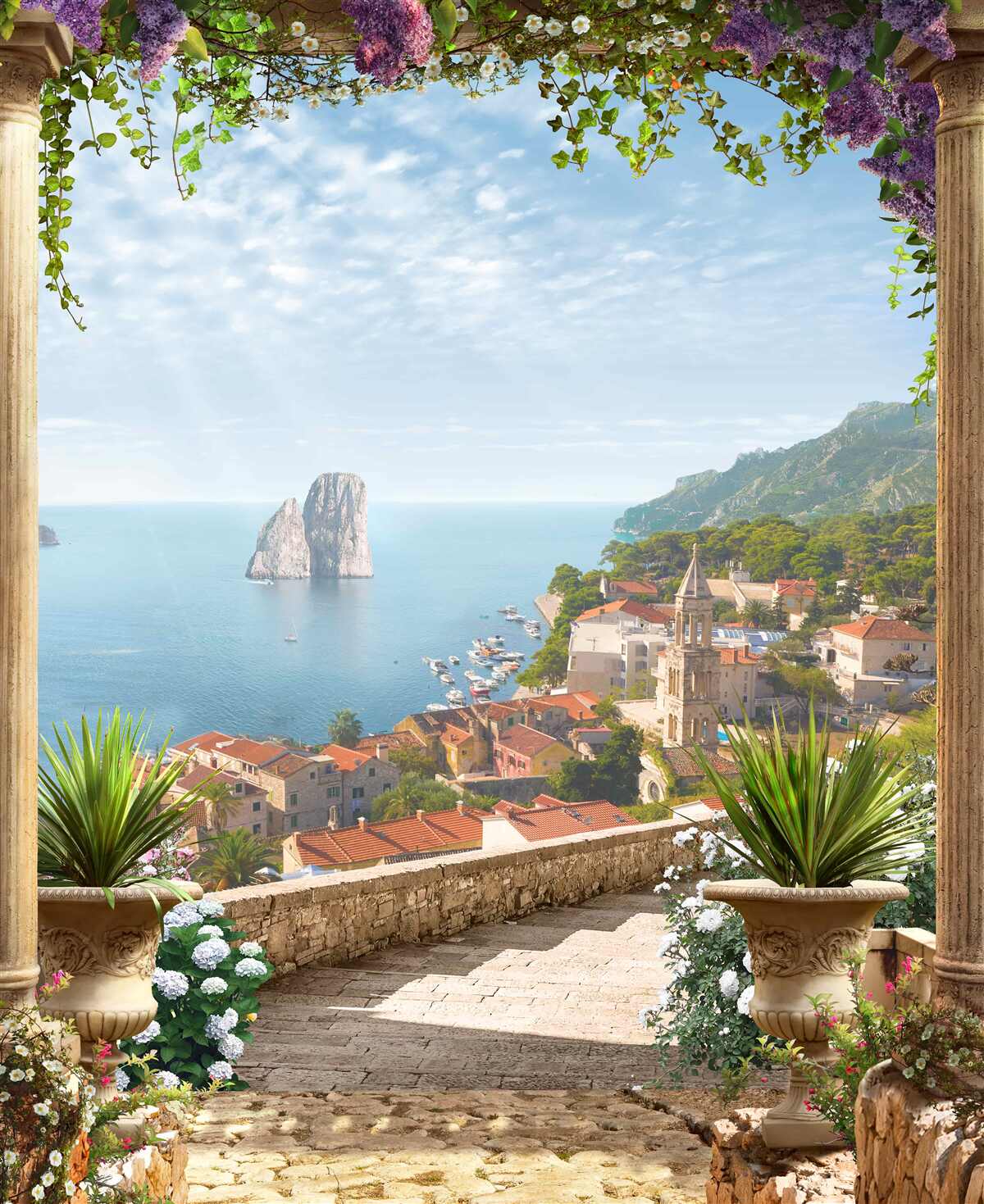 Fototapeta panoráma historického mesta a mora