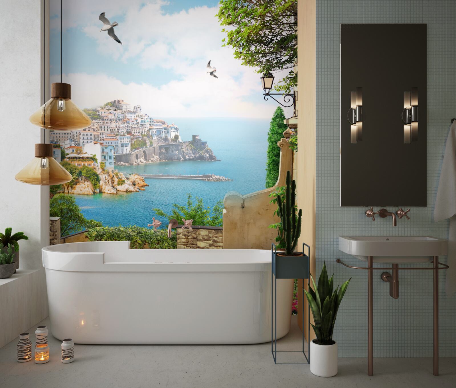 Fototapeta domy pri pobreží