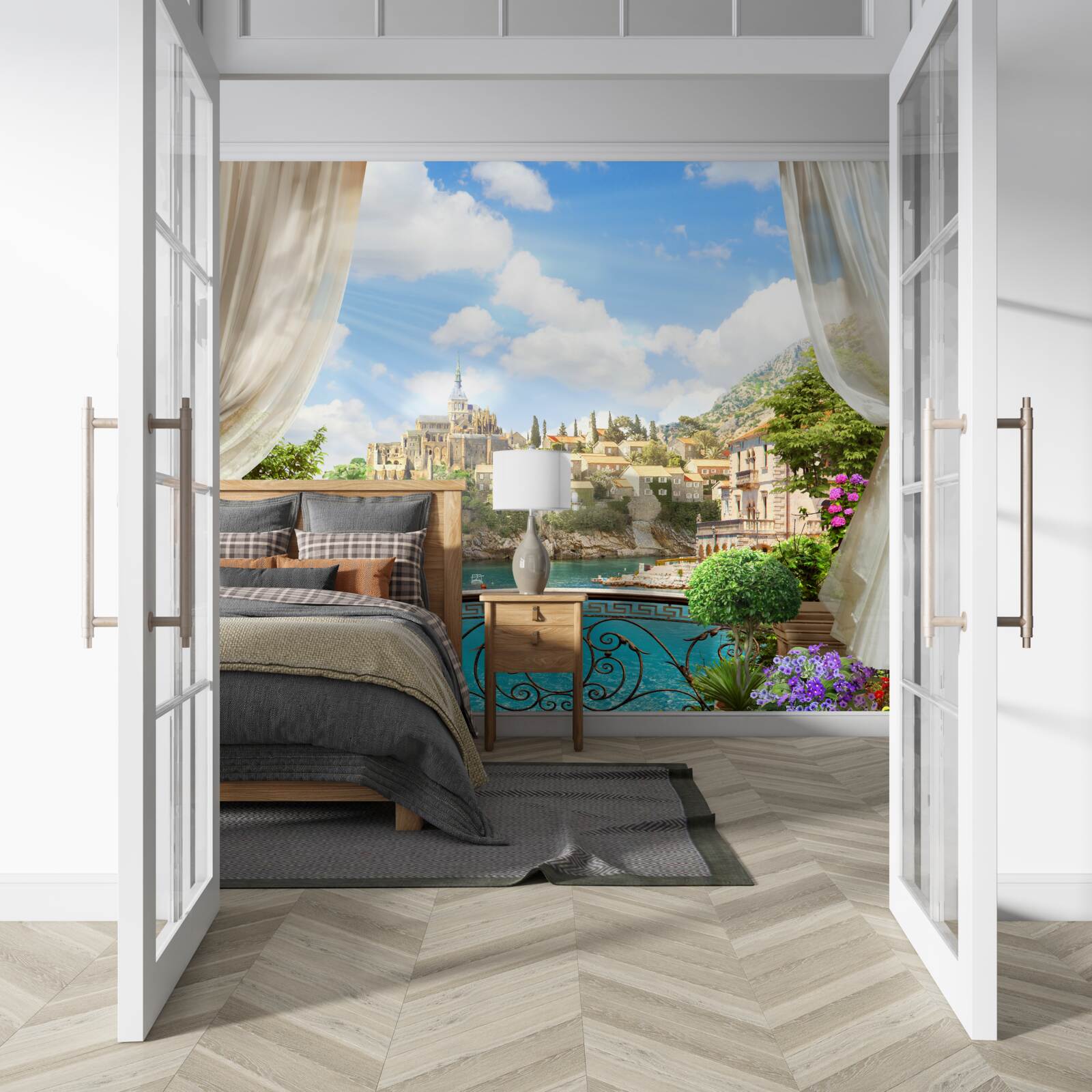 Fototapeta panoramatický výhľad na mesto z balkóna