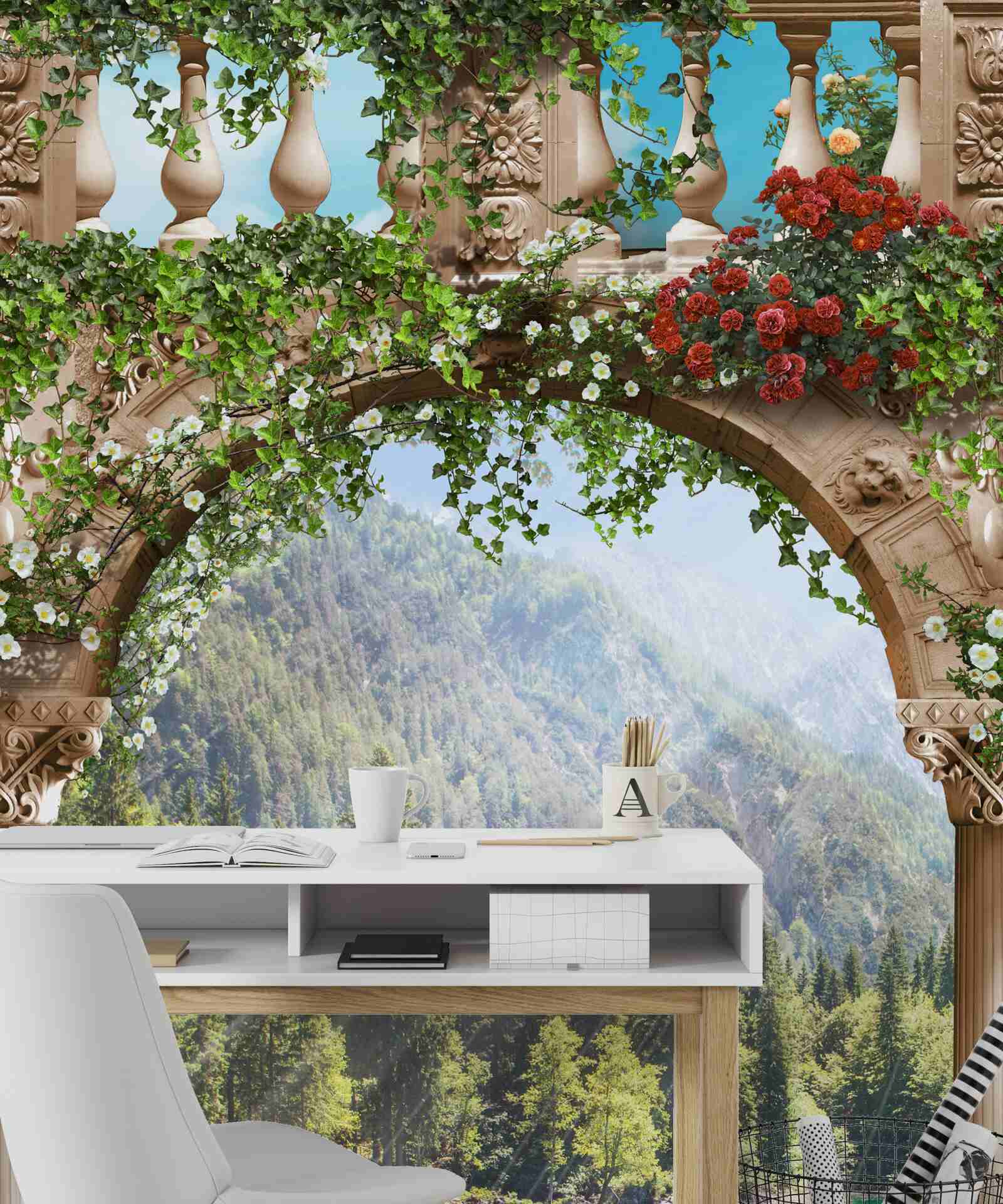 Fototapeta loď zdobená kvetmi v blízkosti oblúka