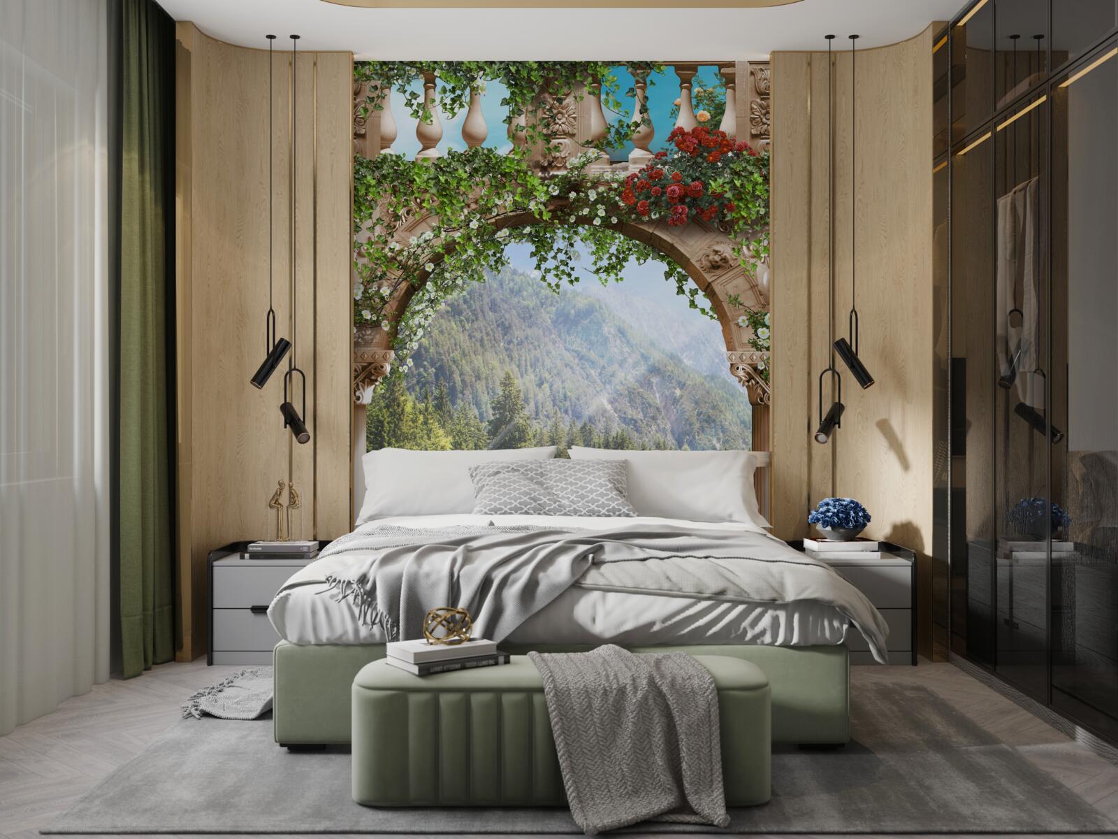 Fototapeta loď zdobená kvetmi v blízkosti oblúka