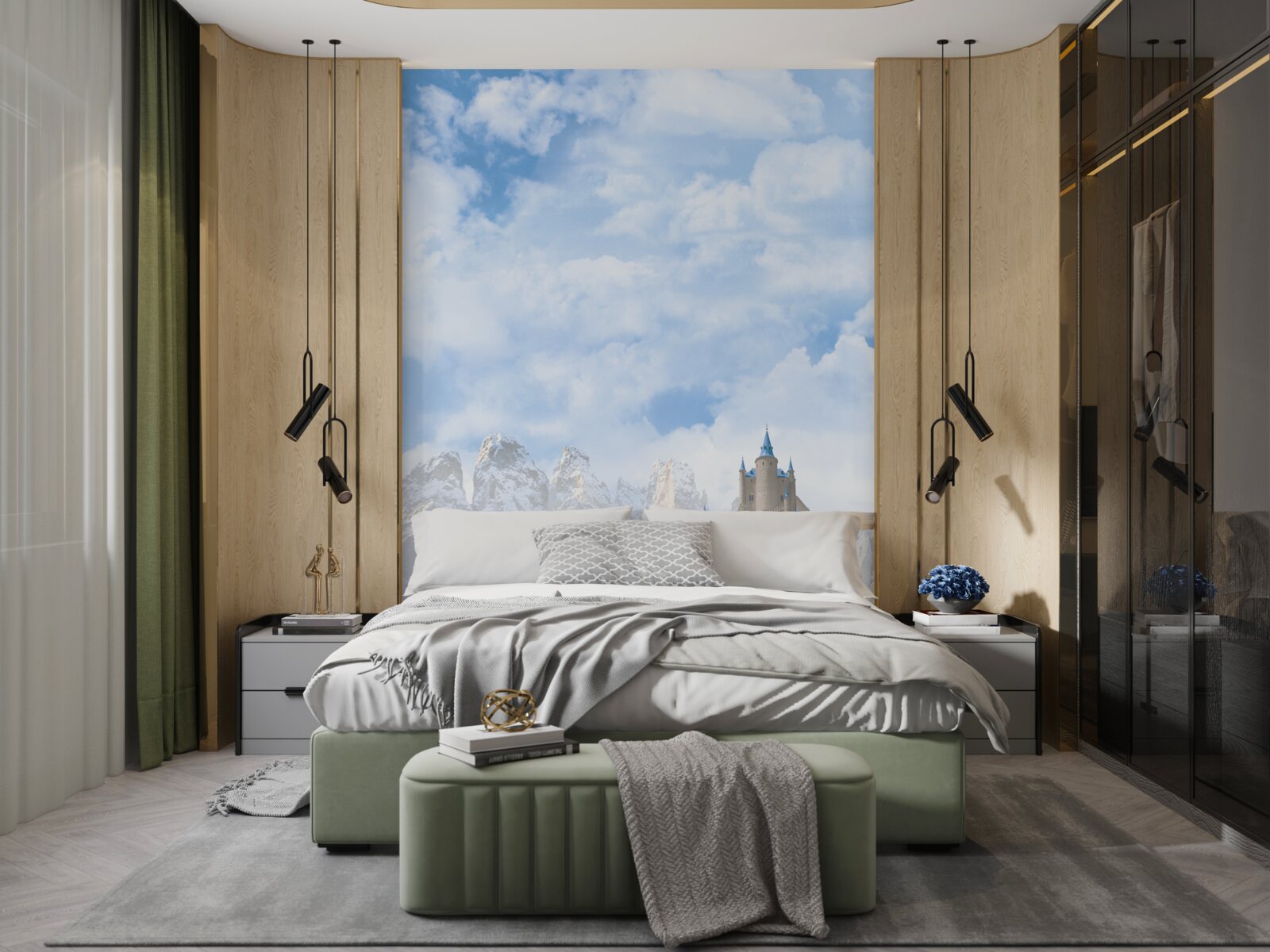 Fototapeta vodopády a v diaľke viditeľný hrad