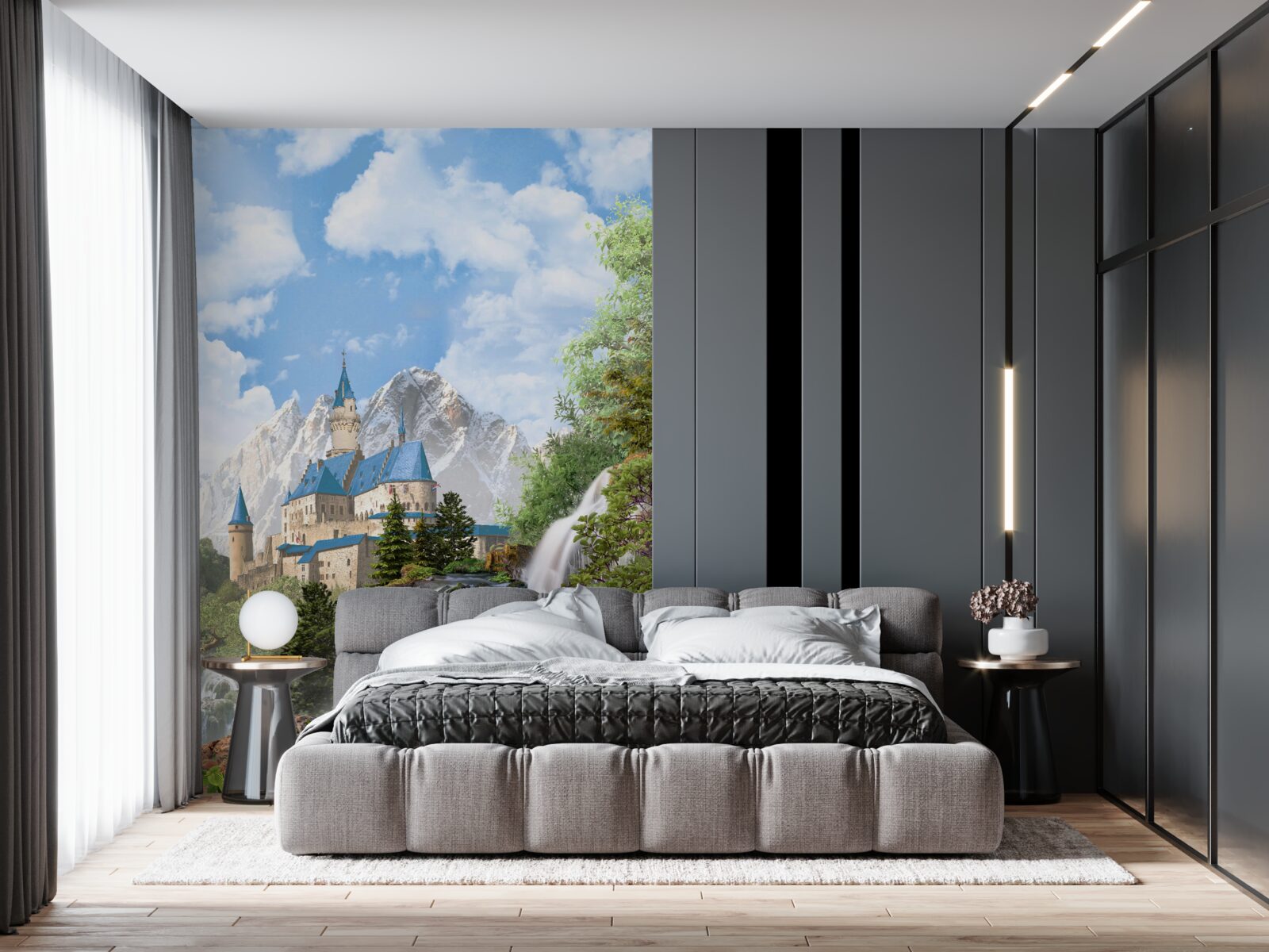 Fototapeta pevnosť na pozadí vodnej kaskády