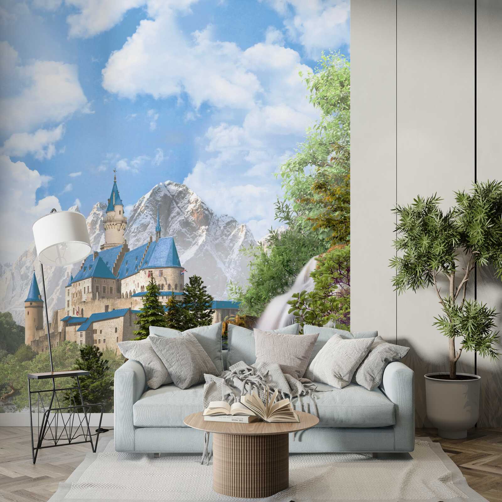 Fototapeta pevnosť na pozadí vodnej kaskády