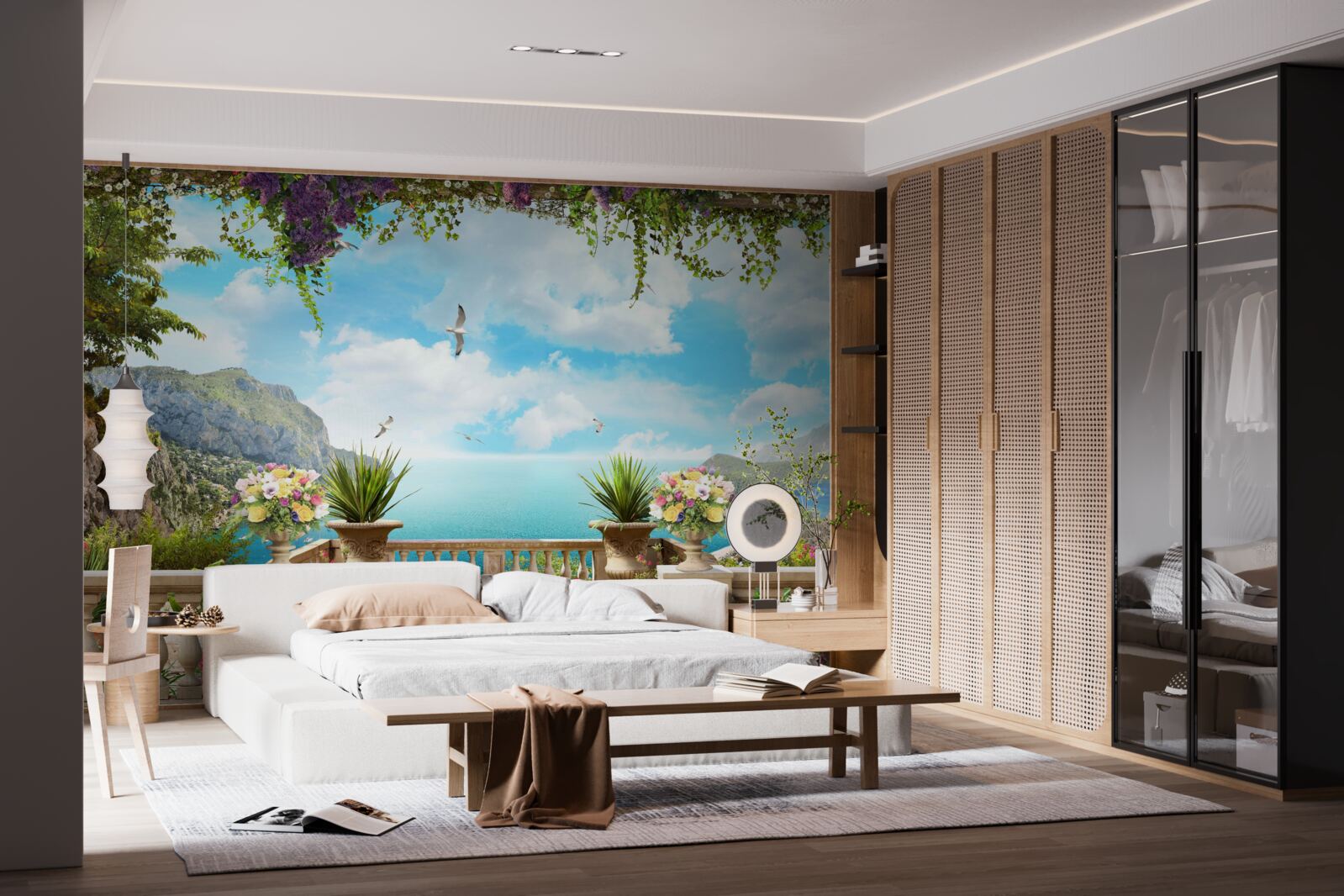 Fototapeta panoramatický výhľad na more a zelené plochy z balkóna