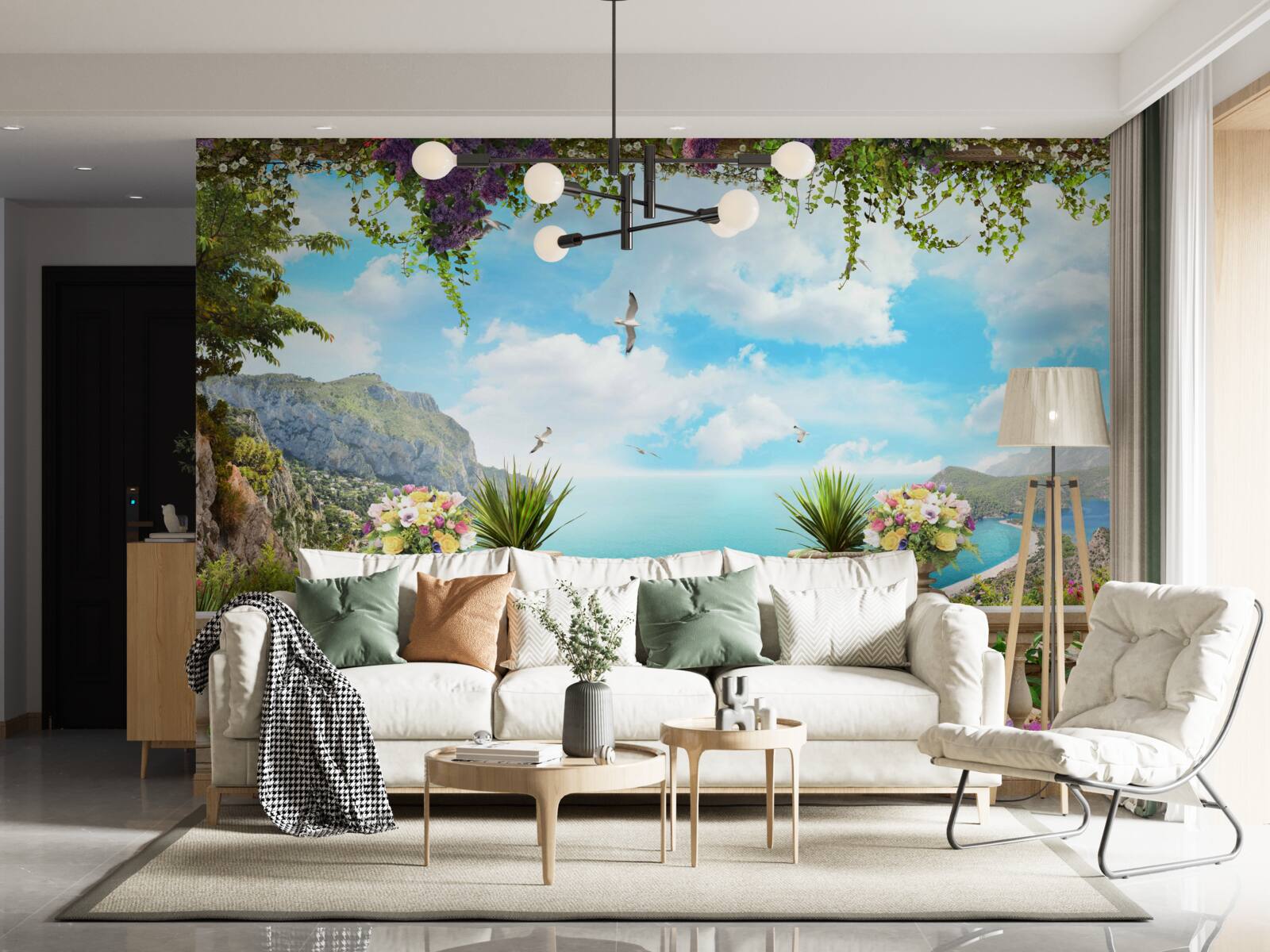 Fototapeta panoramatický výhľad na more a zelené plochy z balkóna