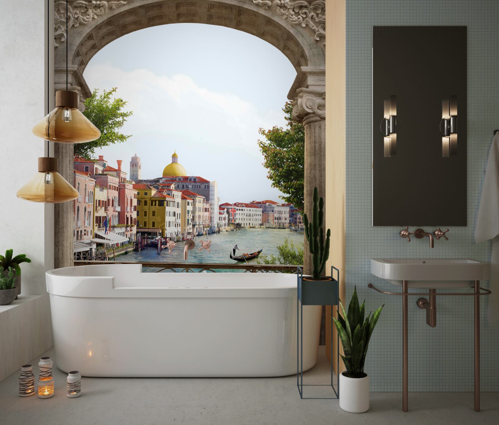 Fototapeta oblúk na terase a nádherná krajina