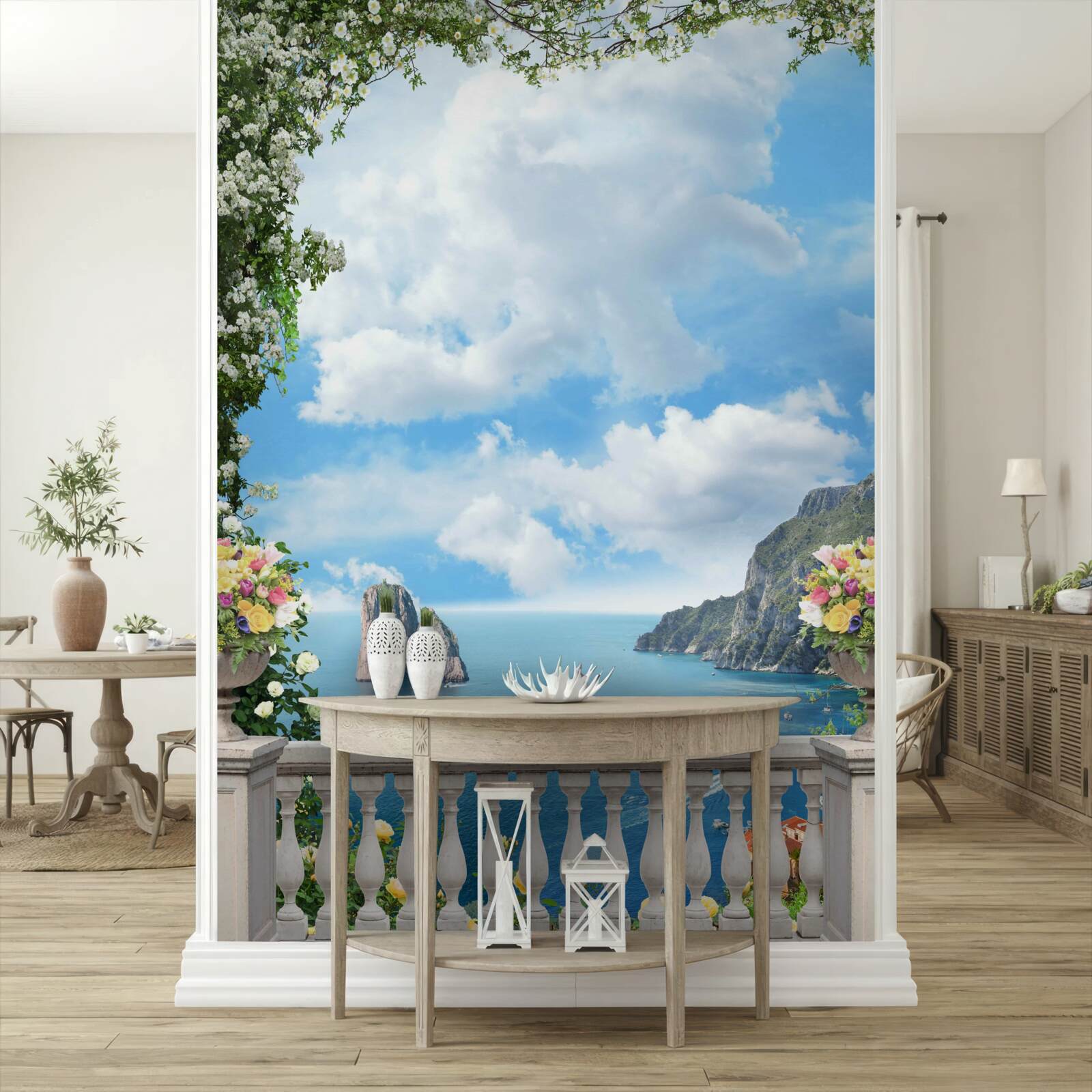 Fototapeta panoramatický výhľad na more a skaly z malebného balkóna