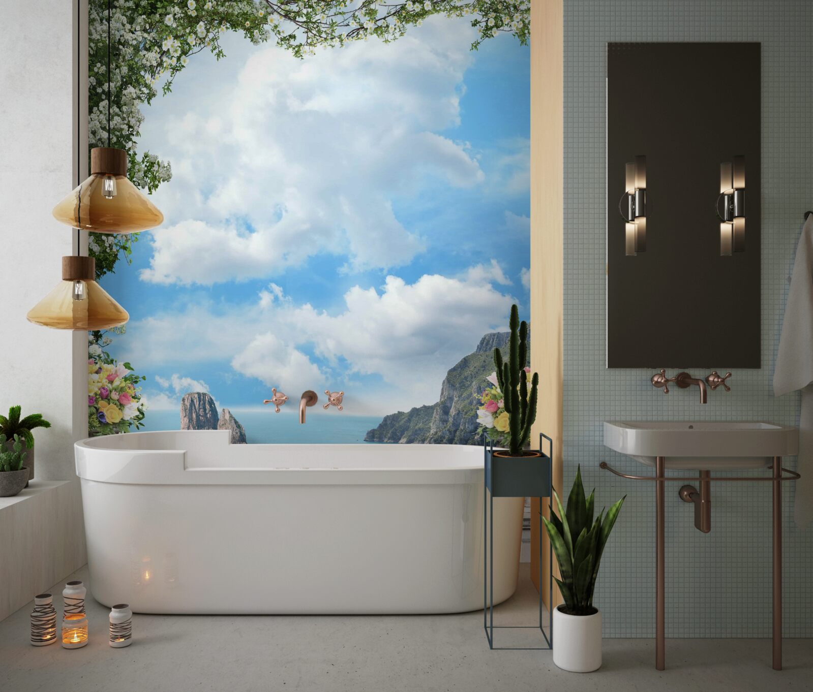 Fototapeta panoramatický výhľad na more a skaly z malebného balkóna