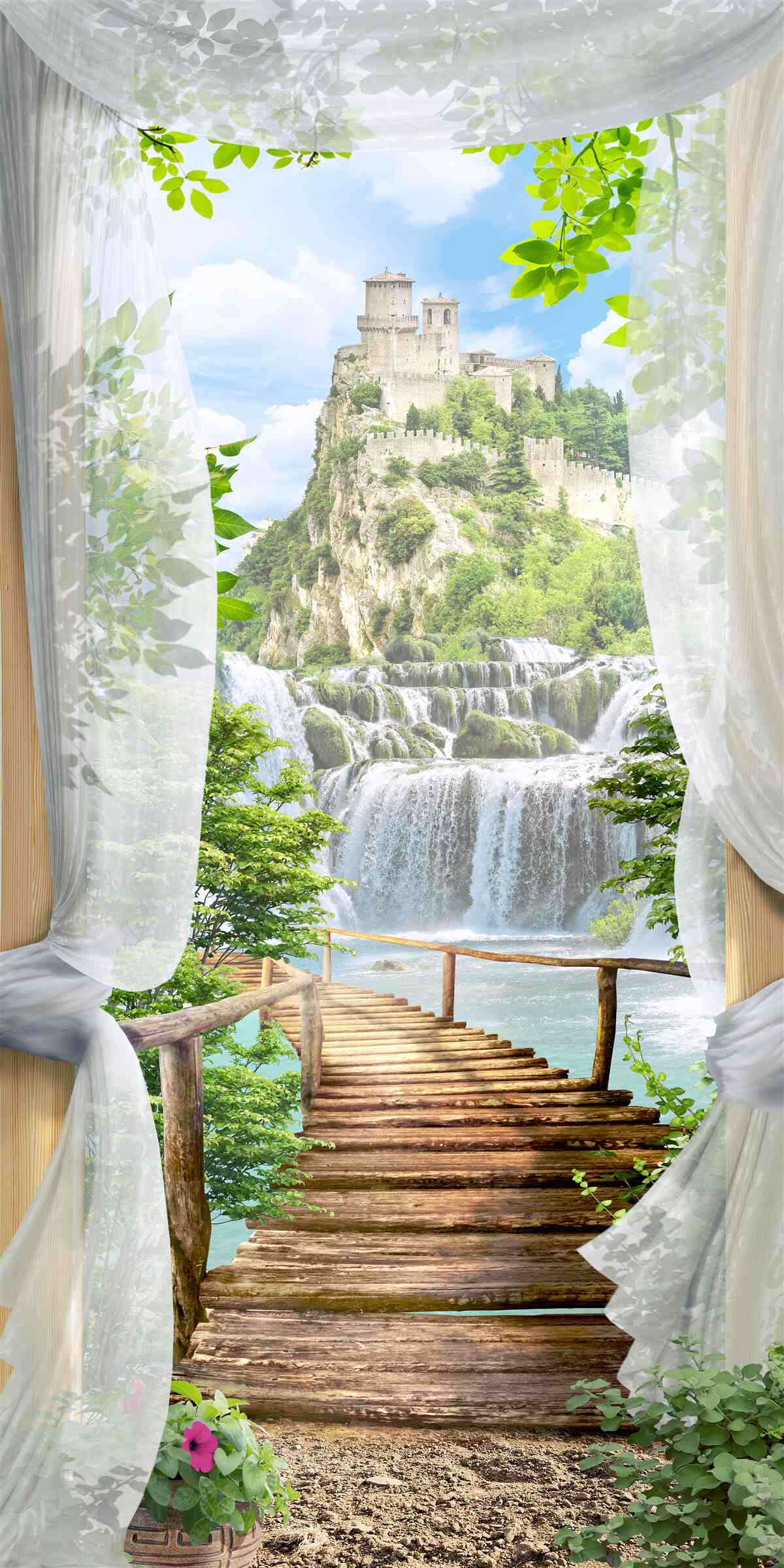 Fototapeta vodopád a pevnosť