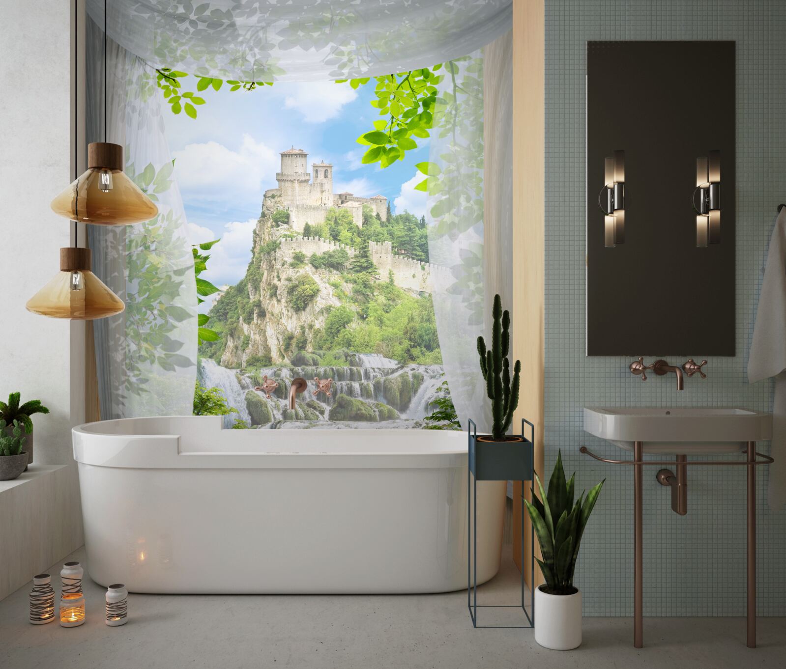 Fototapeta vodopád a pevnosť